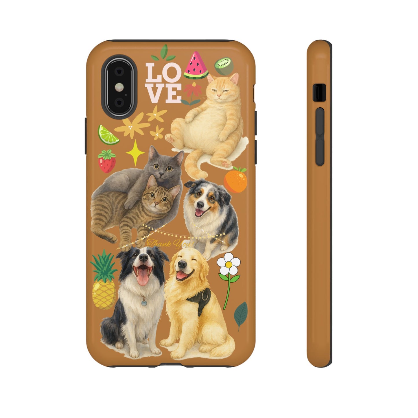 60A-9 Dog and Cat Printed Dual-Layer Phone Case In Light Brown – Glossy or Matte Finish – iPhone & Android Compatible