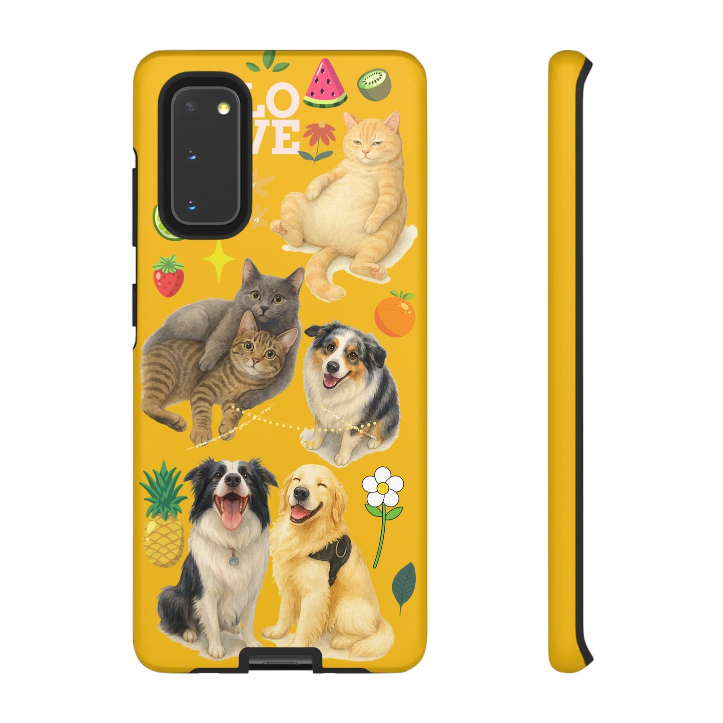 60A-5 Dog and Cat Printed Dual-Layer Phone Case In Yellow – Glossy or Matte Finish – iPhone & Android Compatible