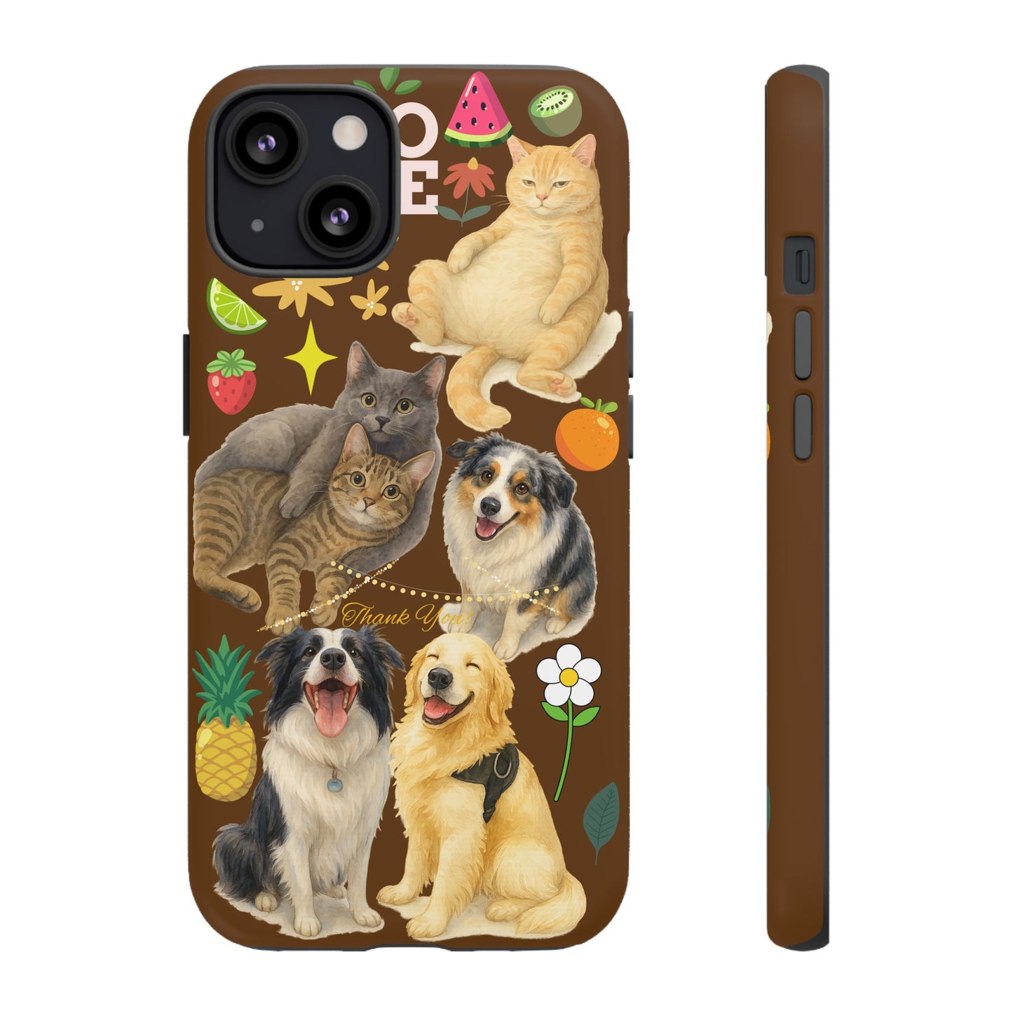 60A-11 Dog and Cat Printed Dual-Layer Phone Case In Dark Brown – Glossy or Matte Finish – iPhone & Android Compatible