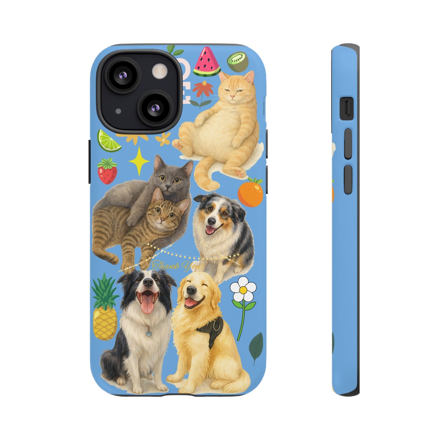 60A-1 Dog and Cat Printed Dual-Layer Phone Case In Blue – Glossy or Matte Finish – iPhone & Android Compatible