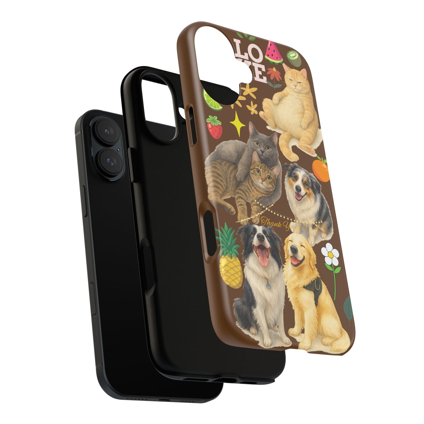 60A-11 Dog and Cat Printed Dual-Layer Phone Case In Dark Brown – Glossy or Matte Finish – iPhone & Android Compatible