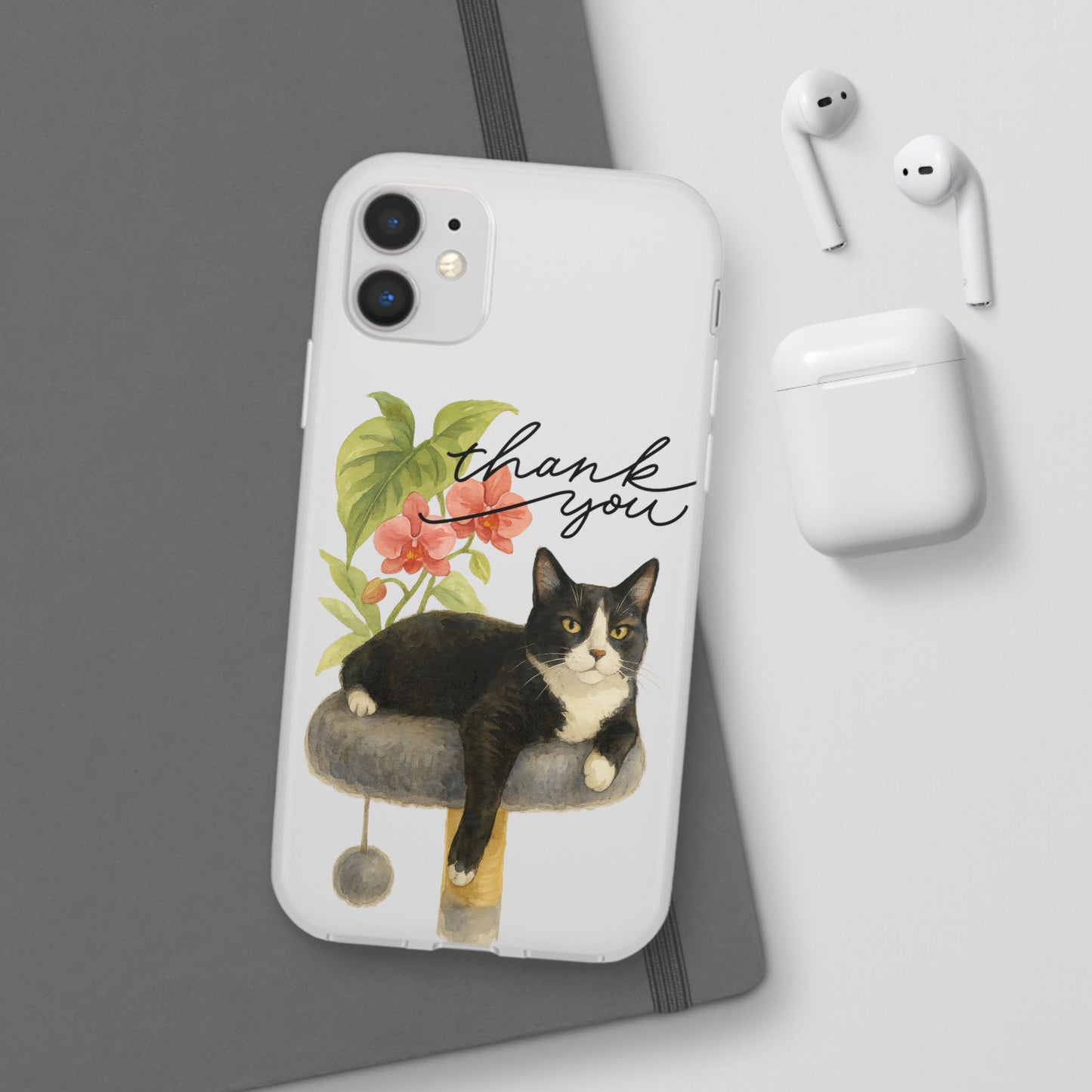 62A Cute Cat Thank You Phone Case – Flexible Matte TPU Slim Cover for iPhone & Android Gift