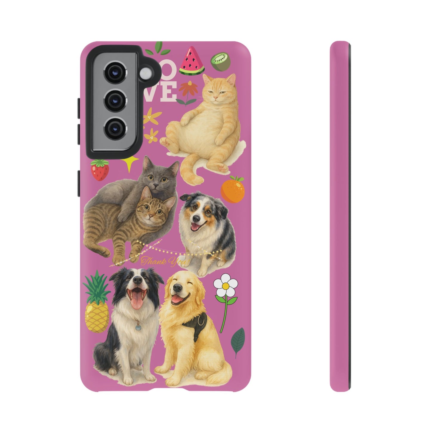 60A-2 Dog and Cat Printed Dual-Layer Phone Case In Pink – Glossy or Matte Finish – iPhone & Android Compatible