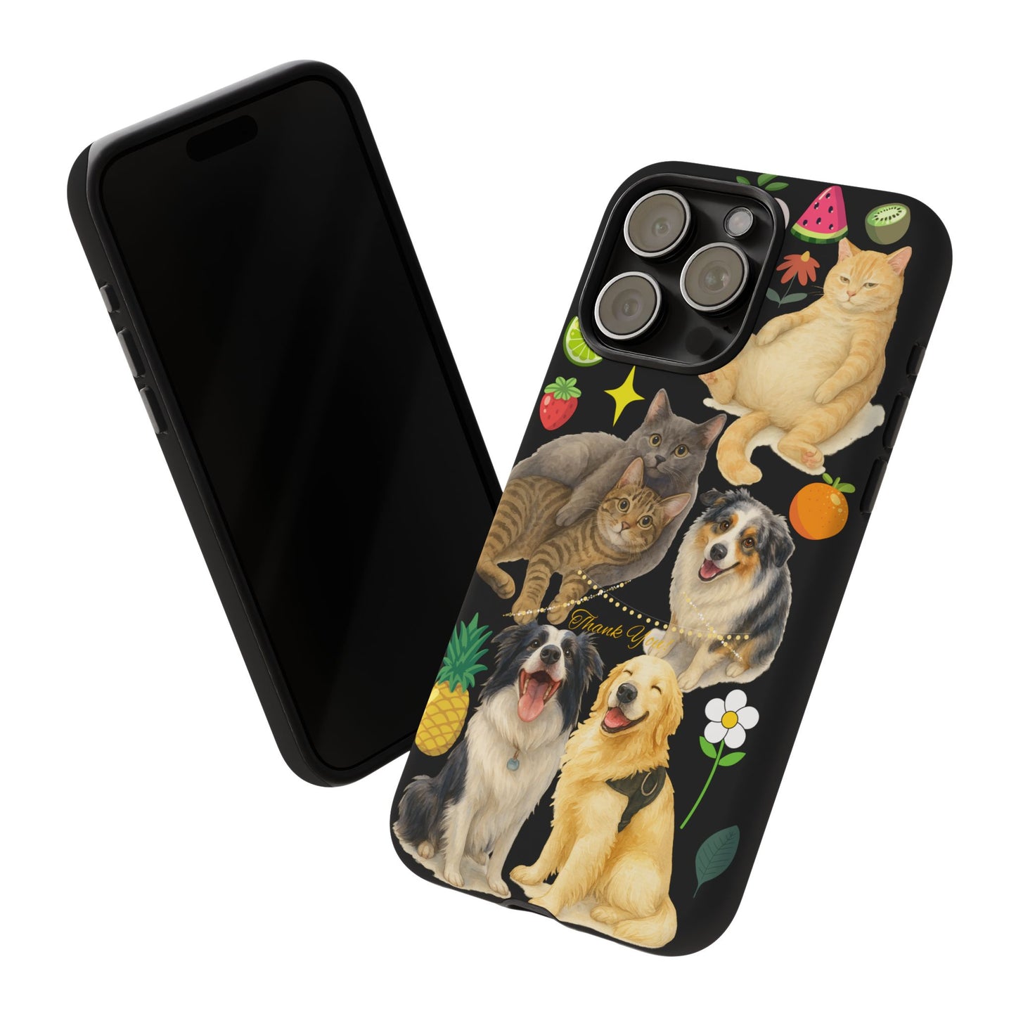 60A-8 Dog and Cat Printed Dual-Layer Phone Case In Black – Glossy or Matte Finish – iPhone & Android Compatible