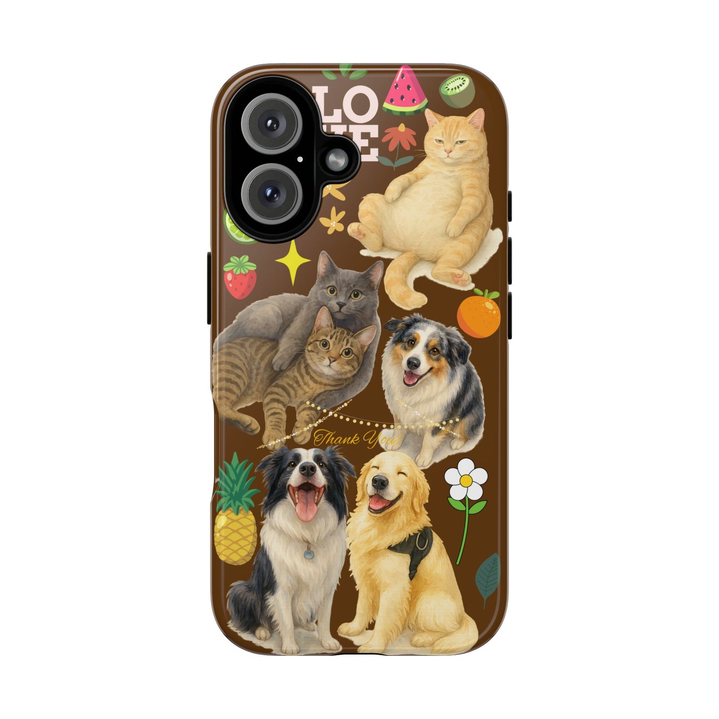 60A-11 Dog and Cat Printed Dual-Layer Phone Case In Dark Brown – Glossy or Matte Finish – iPhone & Android Compatible