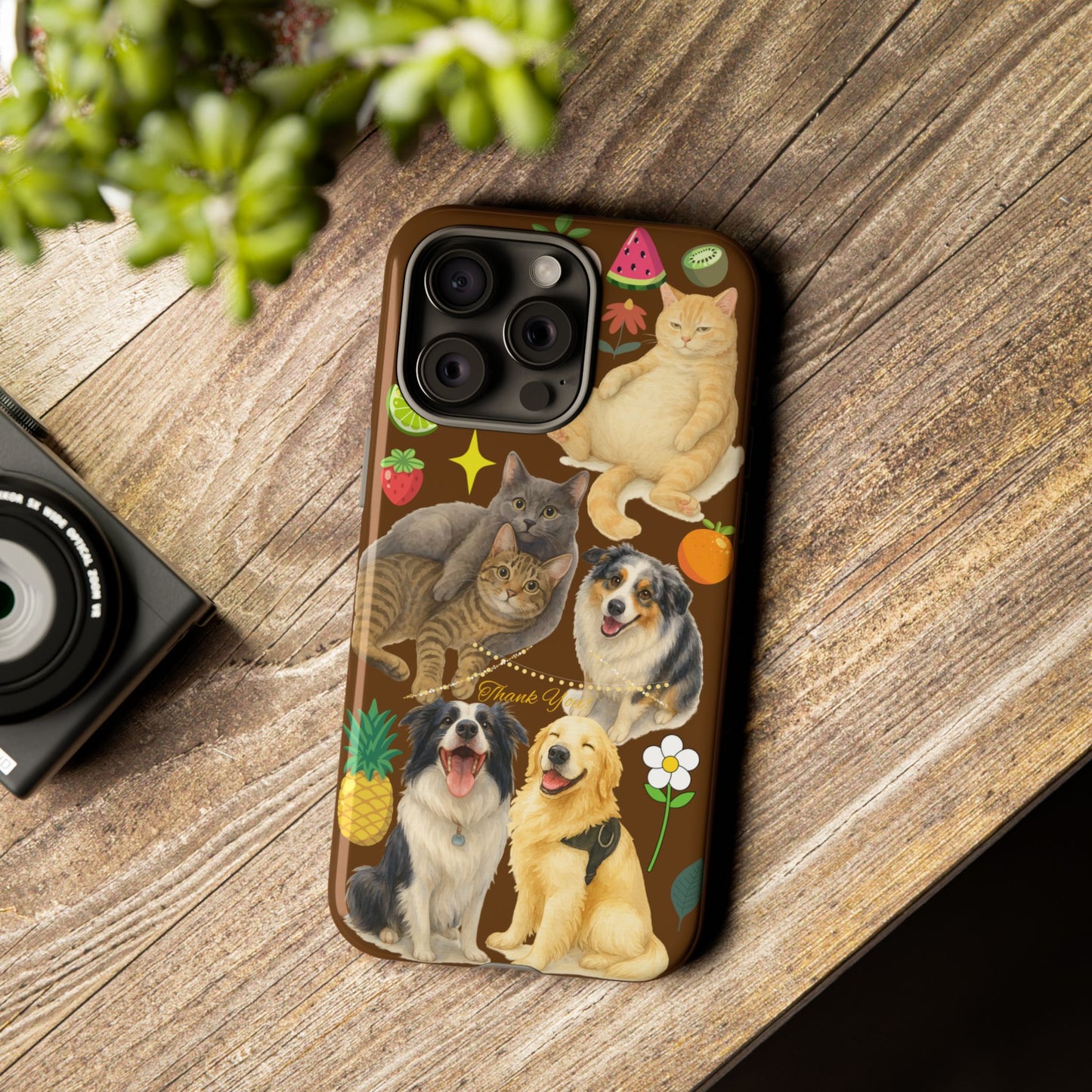 60A-11 Dog and Cat Printed Dual-Layer Phone Case In Dark Brown – Glossy or Matte Finish – iPhone & Android Compatible