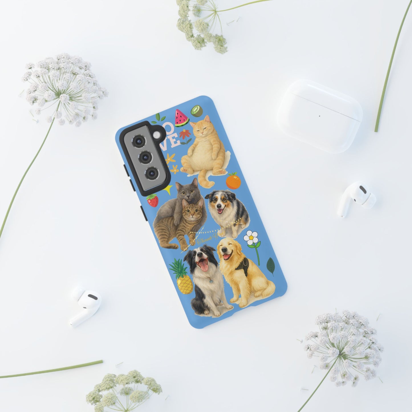 60A-1 Dog and Cat Printed Dual-Layer Phone Case In Blue – Glossy or Matte Finish – iPhone & Android Compatible
