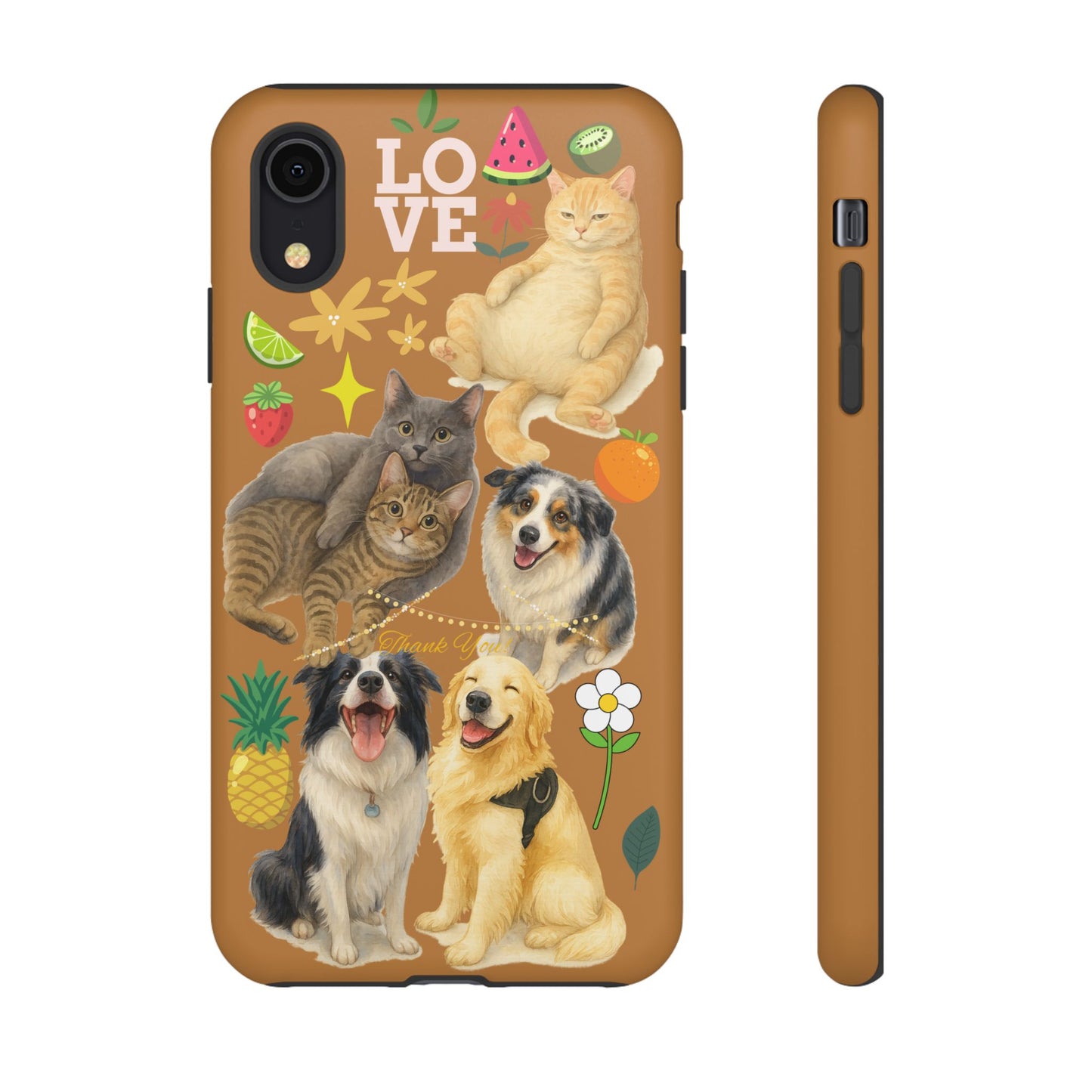 60A-9 Dog and Cat Printed Dual-Layer Phone Case In Light Brown – Glossy or Matte Finish – iPhone & Android Compatible