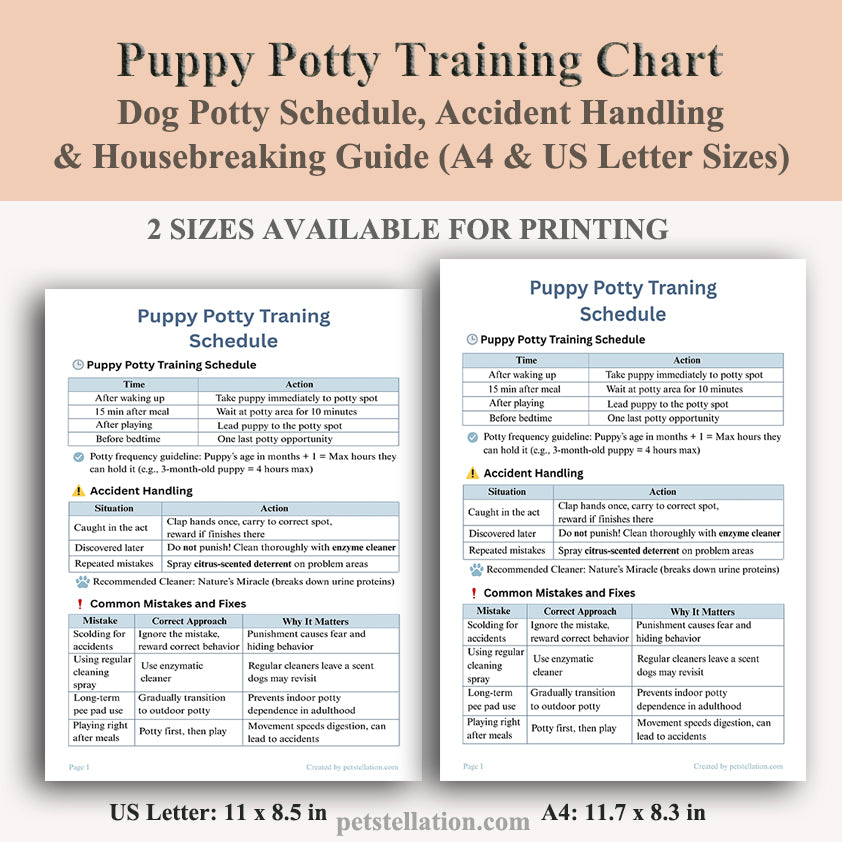 01F7 Puppy Potty Training Chart Printable – Dog Potty Schedule, Accident Handling & Housebreaking Guide (A4 & US Letter Sizes)
