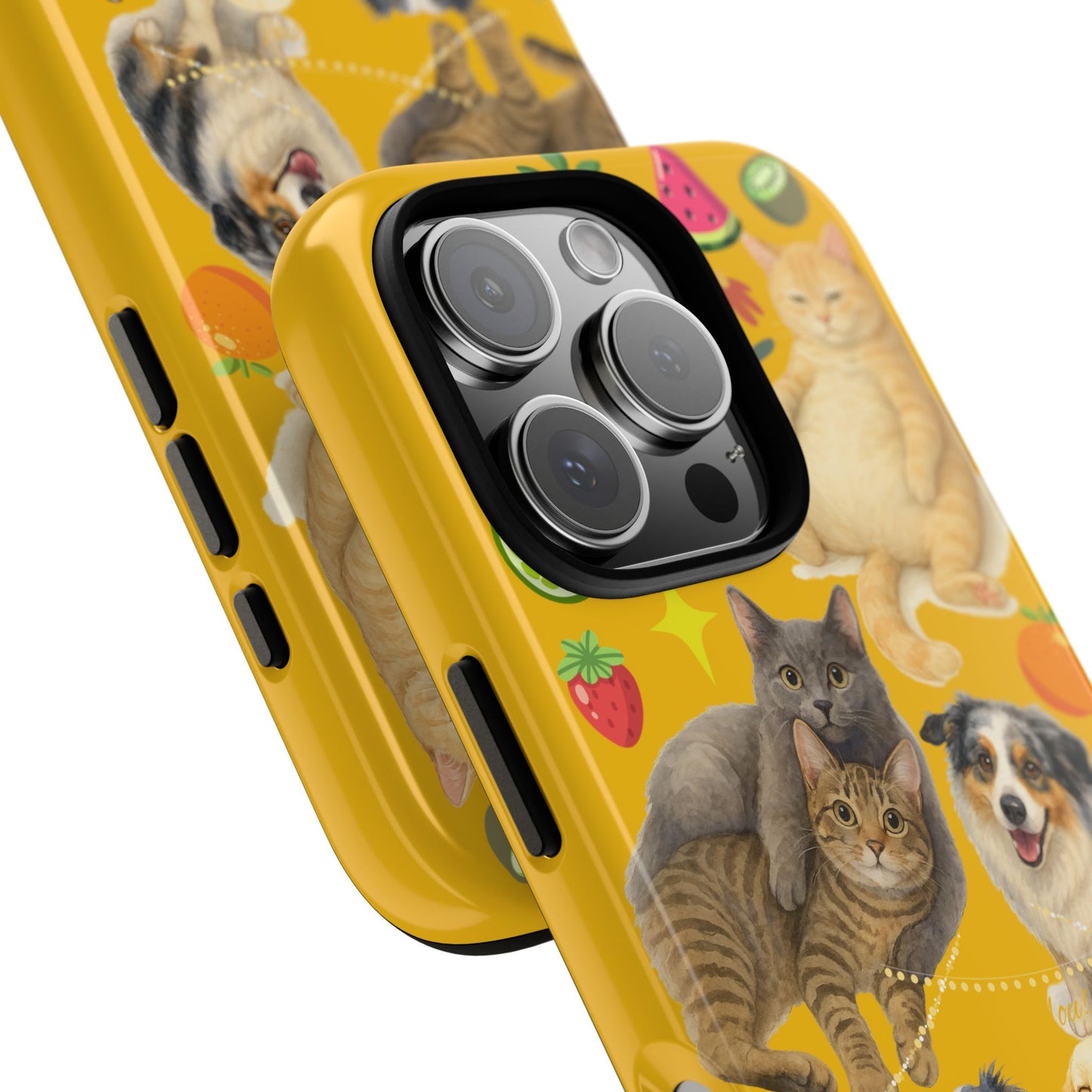 60A-5 Dog and Cat Printed Dual-Layer Phone Case In Yellow – Glossy or Matte Finish – iPhone & Android Compatible