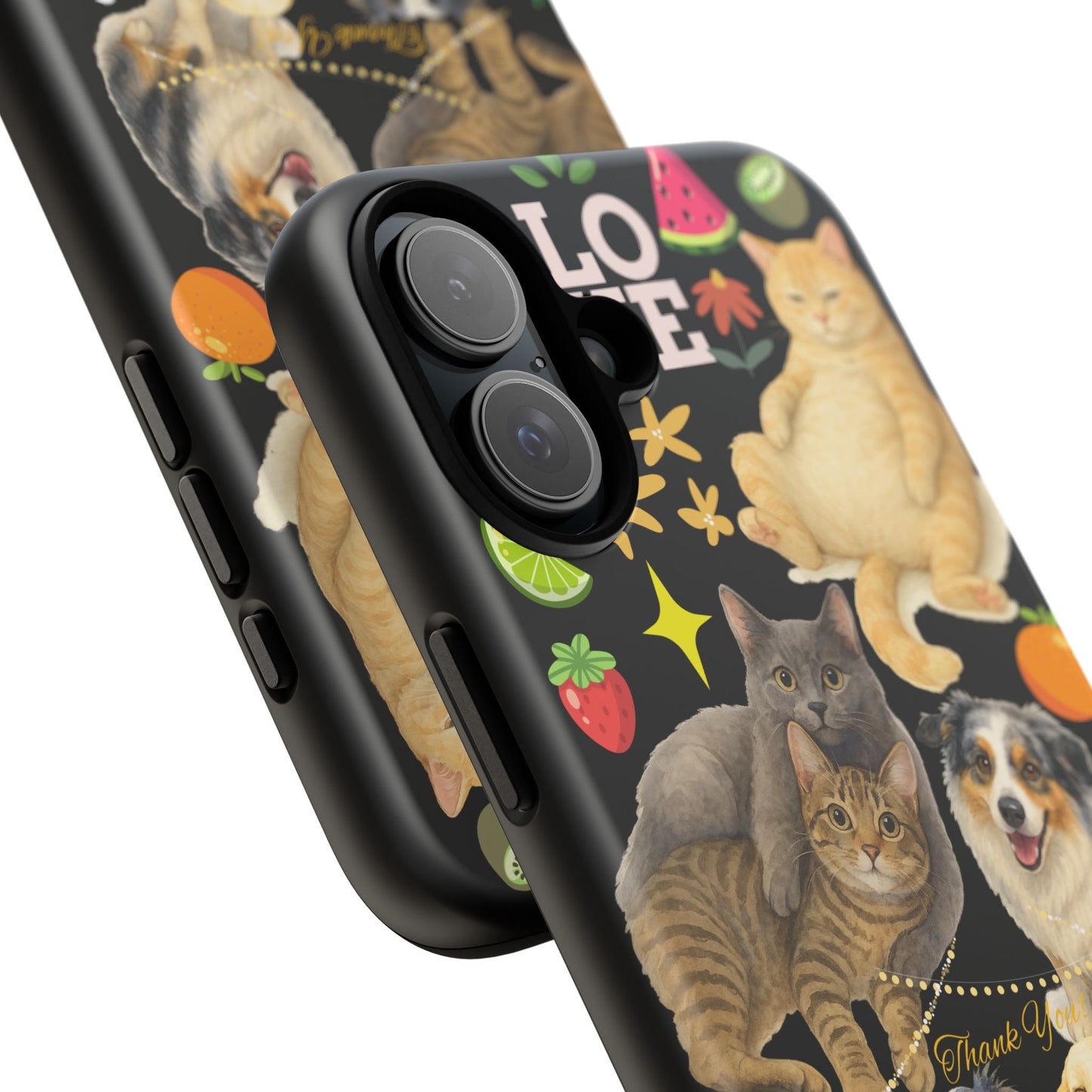 60A-8 Dog and Cat Printed Dual-Layer Phone Case In Black – Glossy or Matte Finish – iPhone & Android Compatible