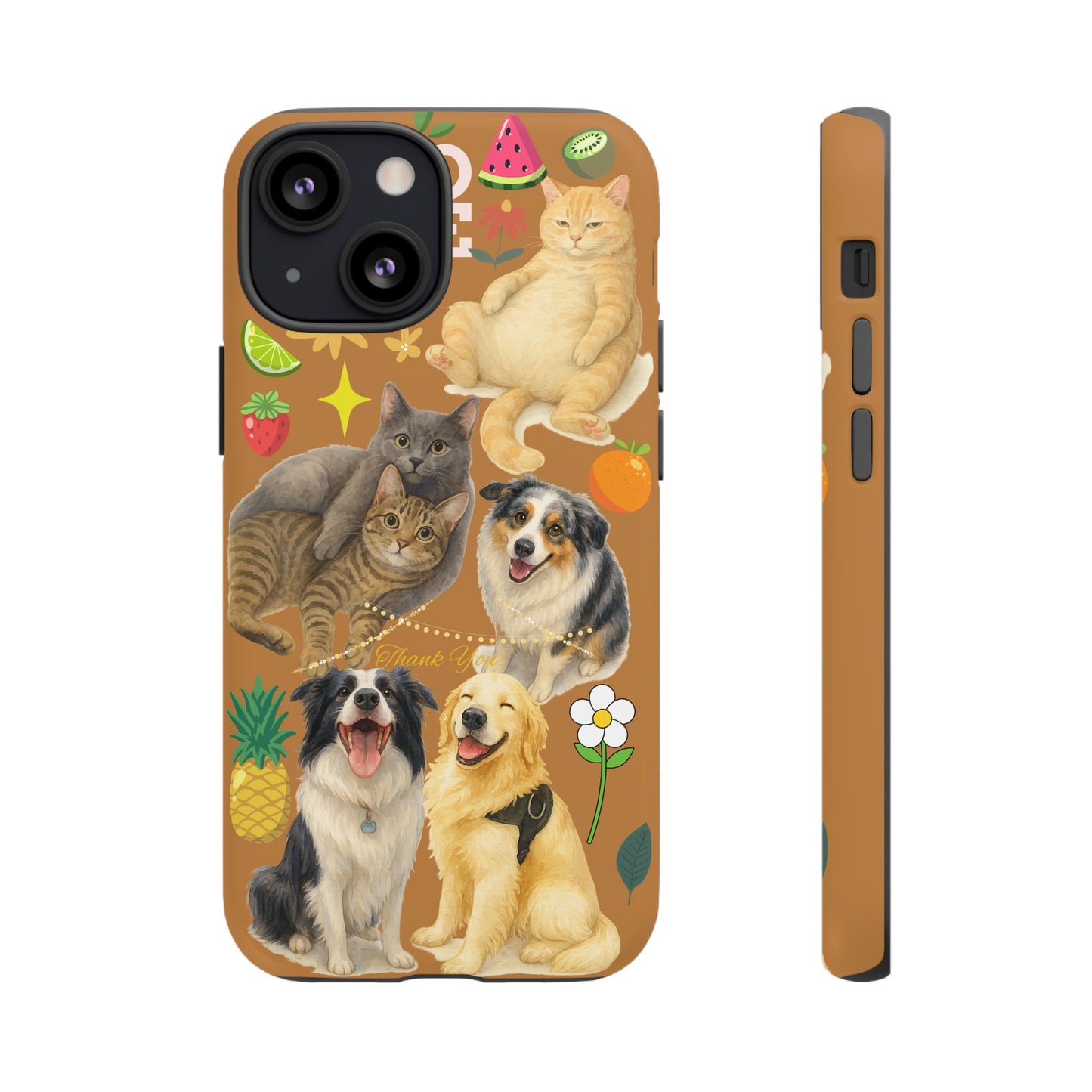 60A-9 Dog and Cat Printed Dual-Layer Phone Case In Light Brown – Glossy or Matte Finish – iPhone & Android Compatible