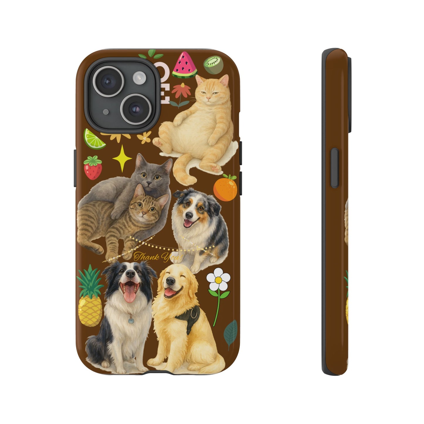 60A-11 Dog and Cat Printed Dual-Layer Phone Case In Dark Brown – Glossy or Matte Finish – iPhone & Android Compatible