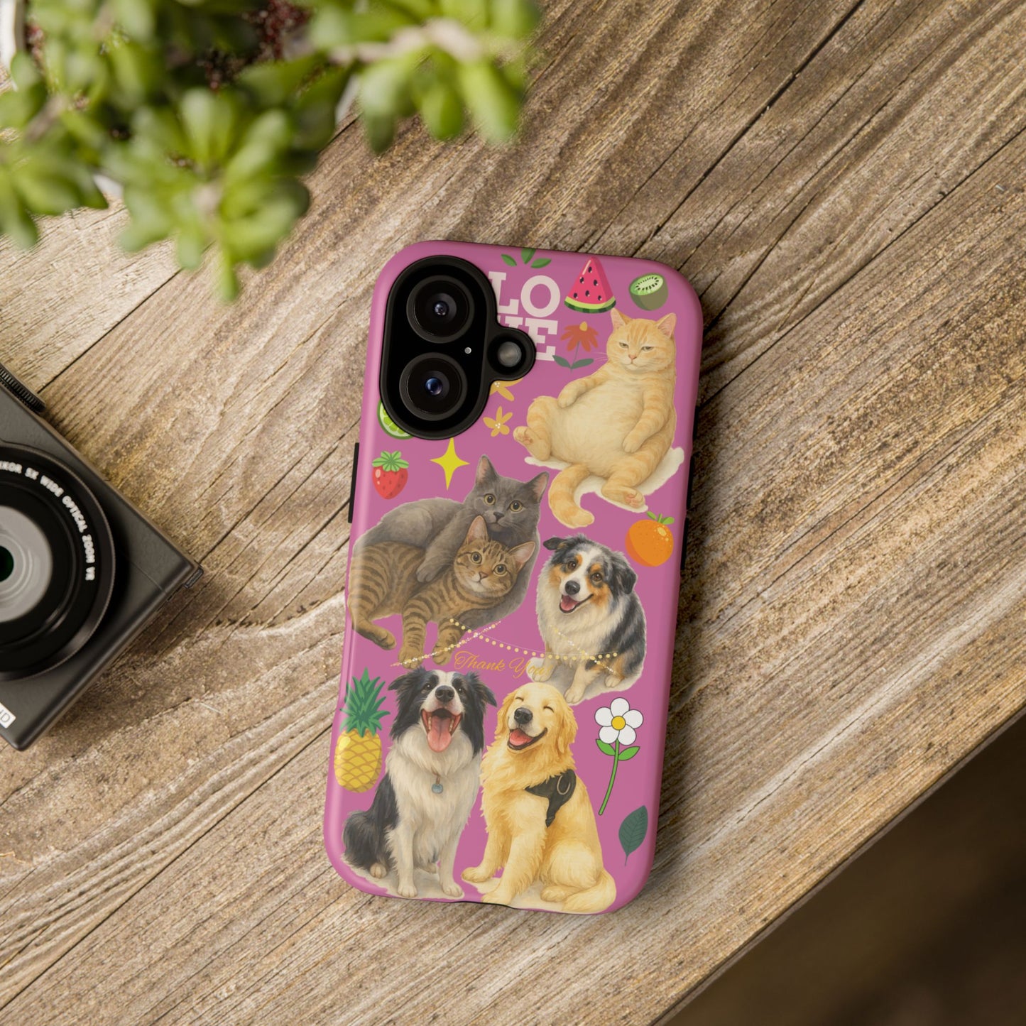 60A-2 Dog and Cat Printed Dual-Layer Phone Case In Pink – Glossy or Matte Finish – iPhone & Android Compatible