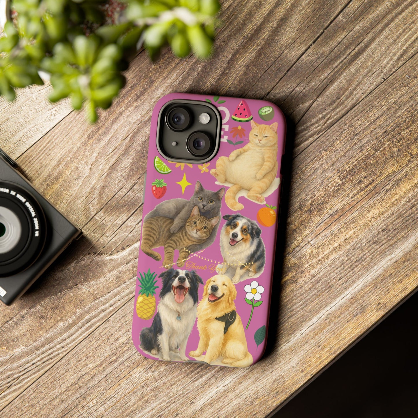 60A-2 Dog and Cat Printed Dual-Layer Phone Case In Pink – Glossy or Matte Finish – iPhone & Android Compatible