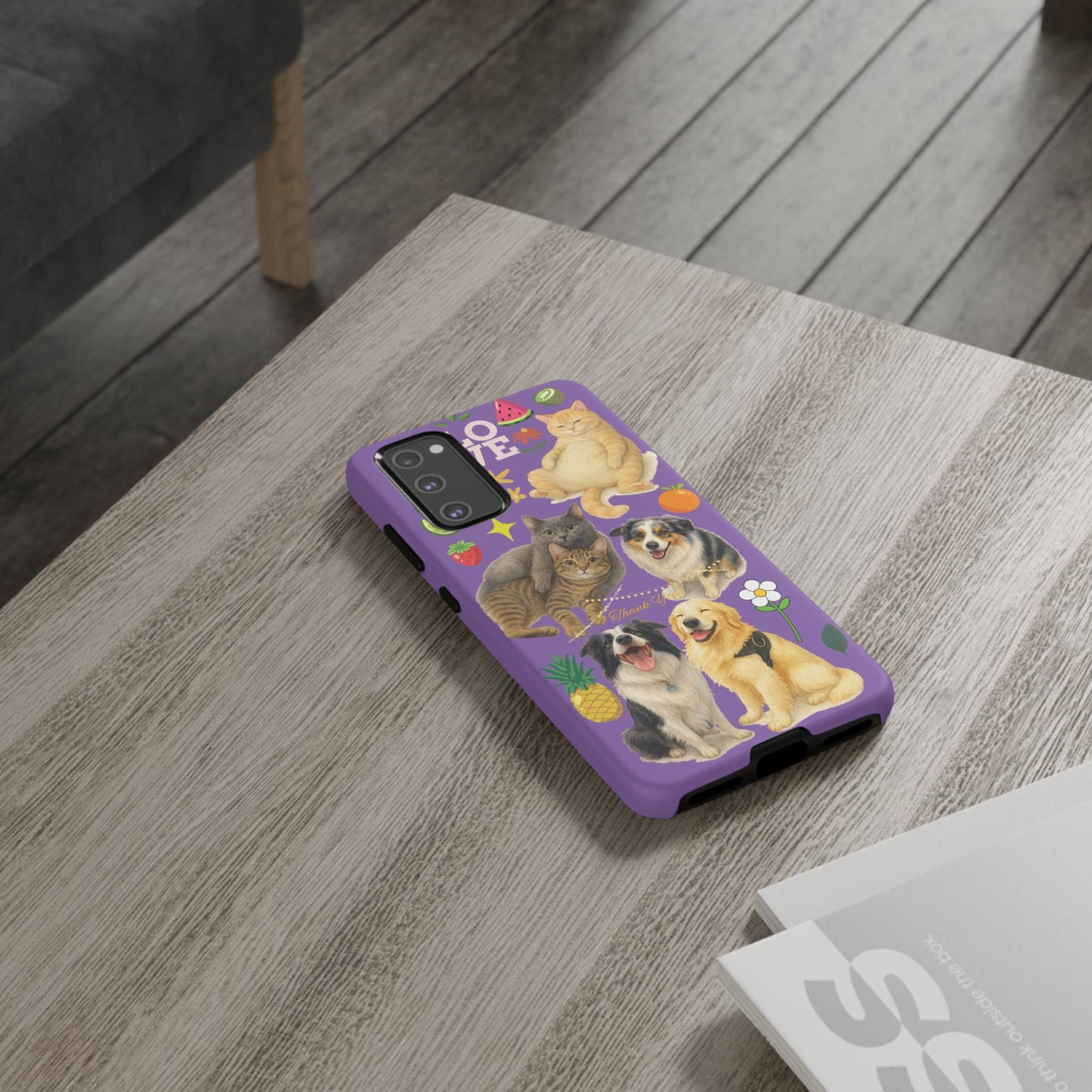 60A-4 Dog and Cat Printed Dual-Layer Phone Case In Purple – Glossy or Matte Finish – iPhone & Android Compatible