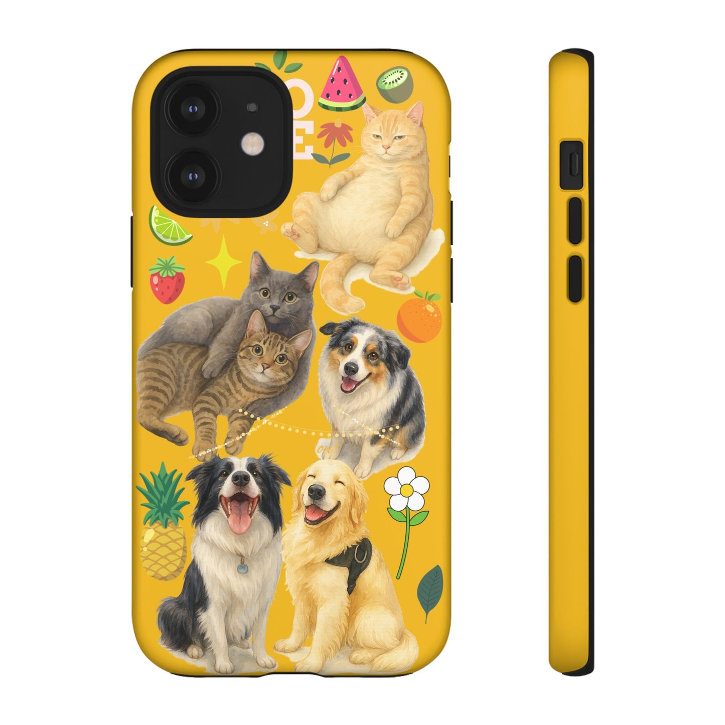 60A-5 Dog and Cat Printed Dual-Layer Phone Case In Yellow – Glossy or Matte Finish – iPhone & Android Compatible