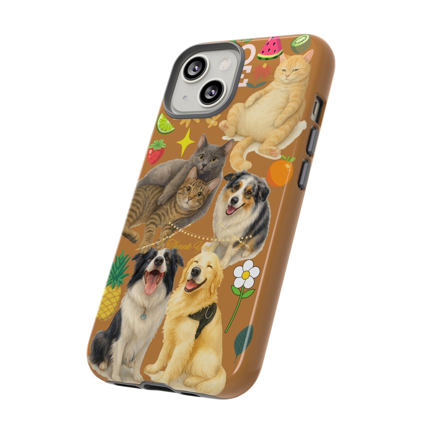 60A-9 Dog and Cat Printed Dual-Layer Phone Case In Light Brown – Glossy or Matte Finish – iPhone & Android Compatible