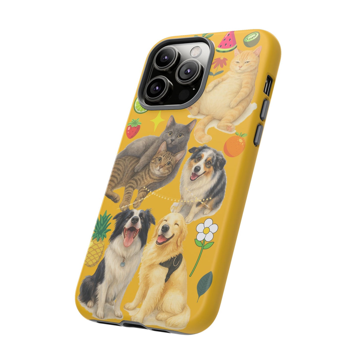 60A-5 Dog and Cat Printed Dual-Layer Phone Case In Yellow – Glossy or Matte Finish – iPhone & Android Compatible