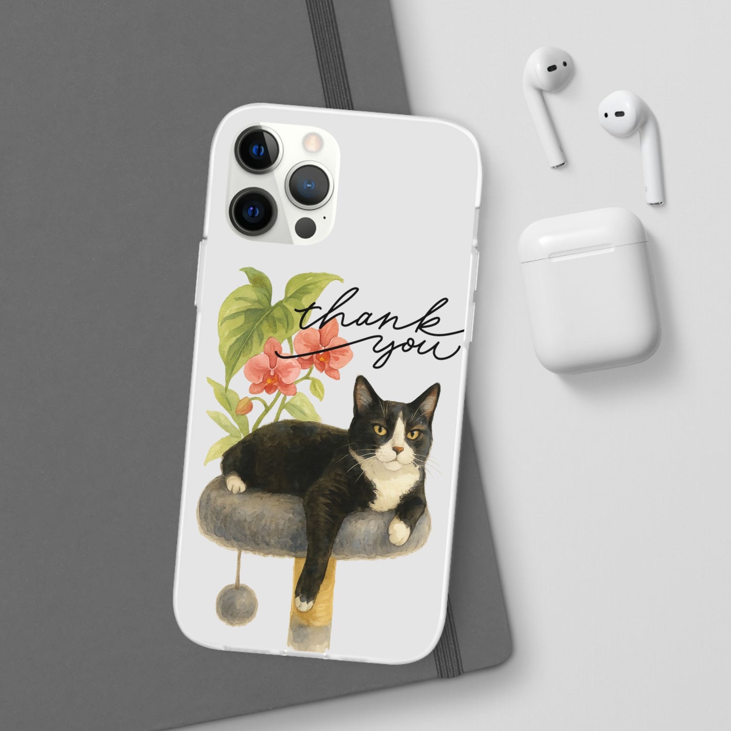 62A Cute Cat Thank You Phone Case – Flexible Matte TPU Slim Cover for iPhone & Android Gift