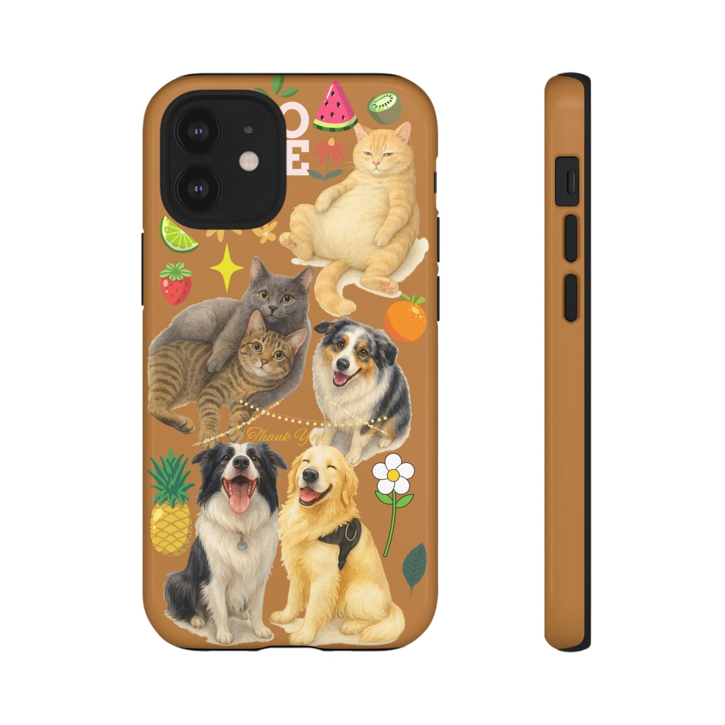 60A-9 Dog and Cat Printed Dual-Layer Phone Case In Light Brown – Glossy or Matte Finish – iPhone & Android Compatible