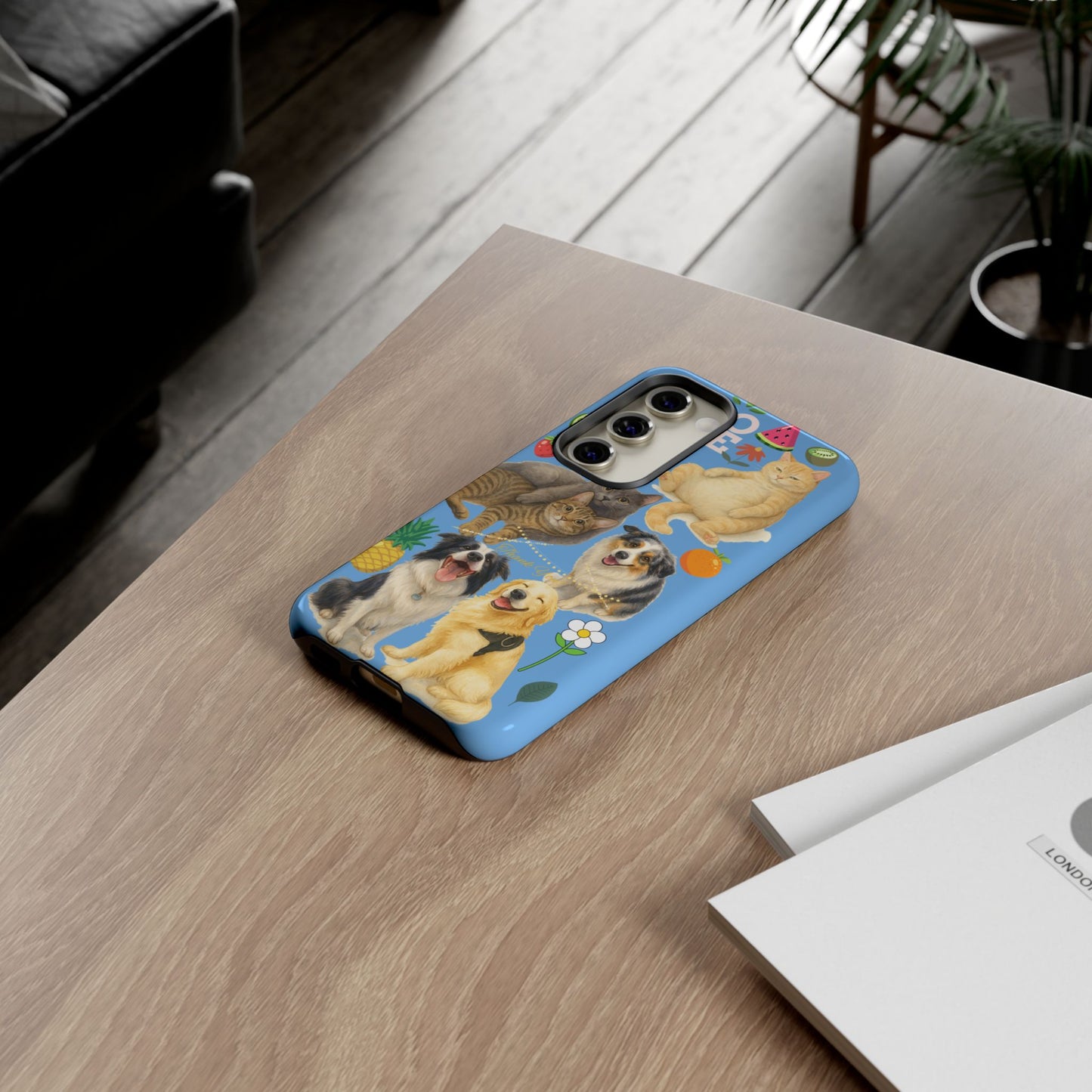 60A-1 Dog and Cat Printed Dual-Layer Phone Case In Blue – Glossy or Matte Finish – iPhone & Android Compatible