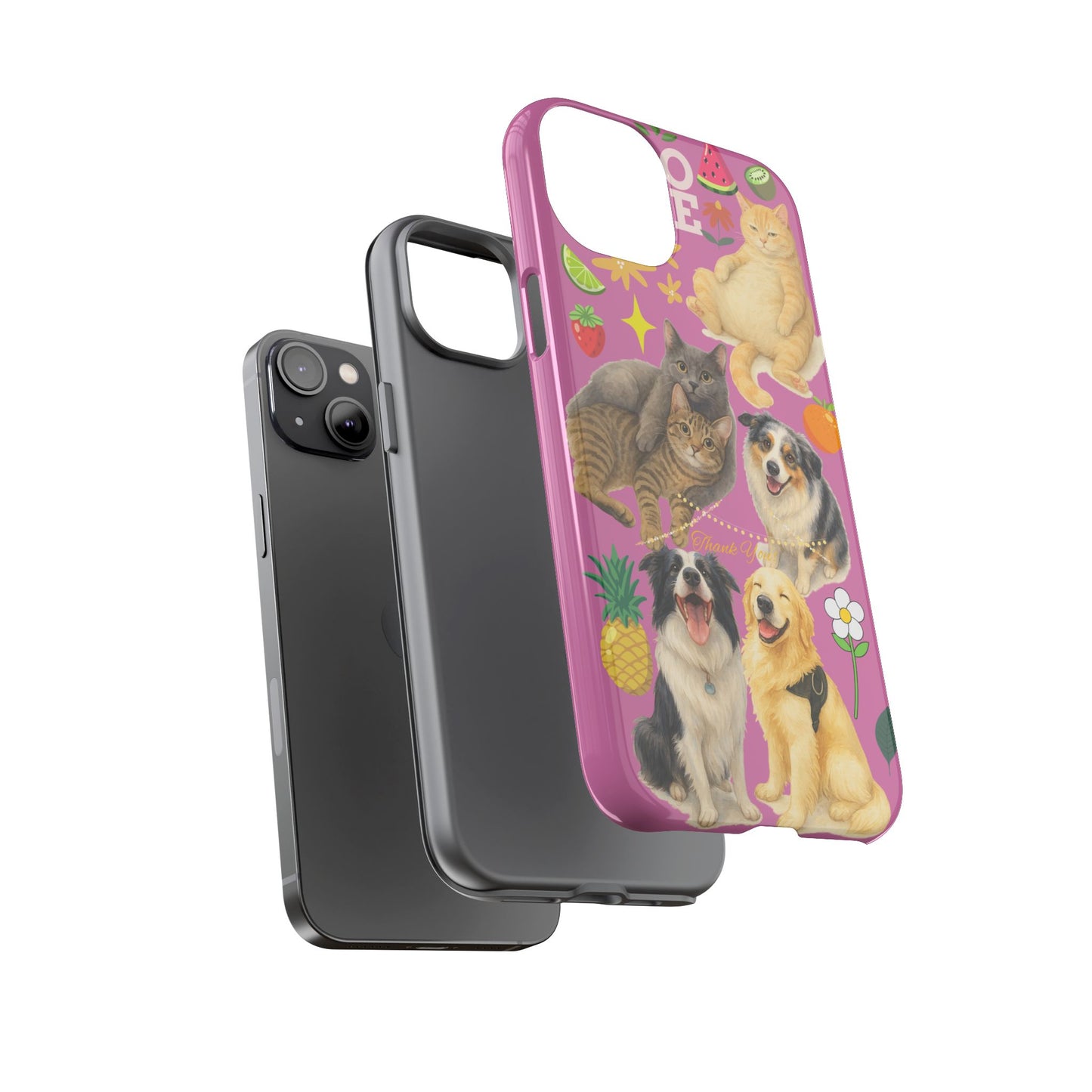 60A-2 Dog and Cat Printed Dual-Layer Phone Case In Pink – Glossy or Matte Finish – iPhone & Android Compatible