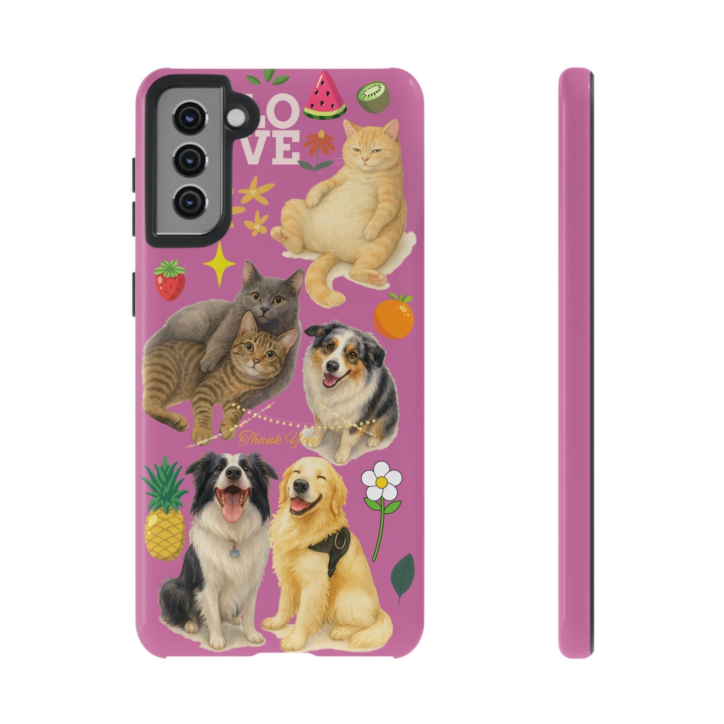 60A-2 Dog and Cat Printed Dual-Layer Phone Case In Pink – Glossy or Matte Finish – iPhone & Android Compatible