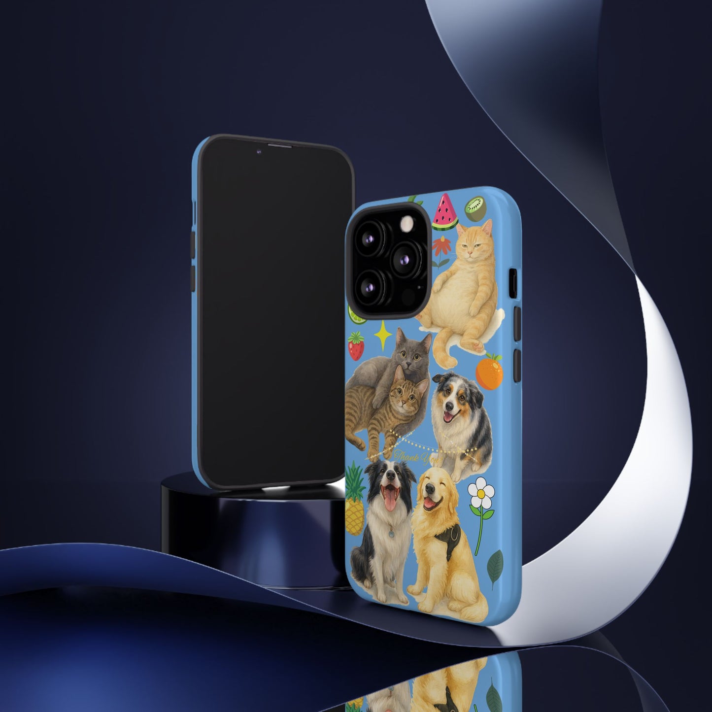 60A-1 Dog and Cat Printed Dual-Layer Phone Case In Blue – Glossy or Matte Finish – iPhone & Android Compatible
