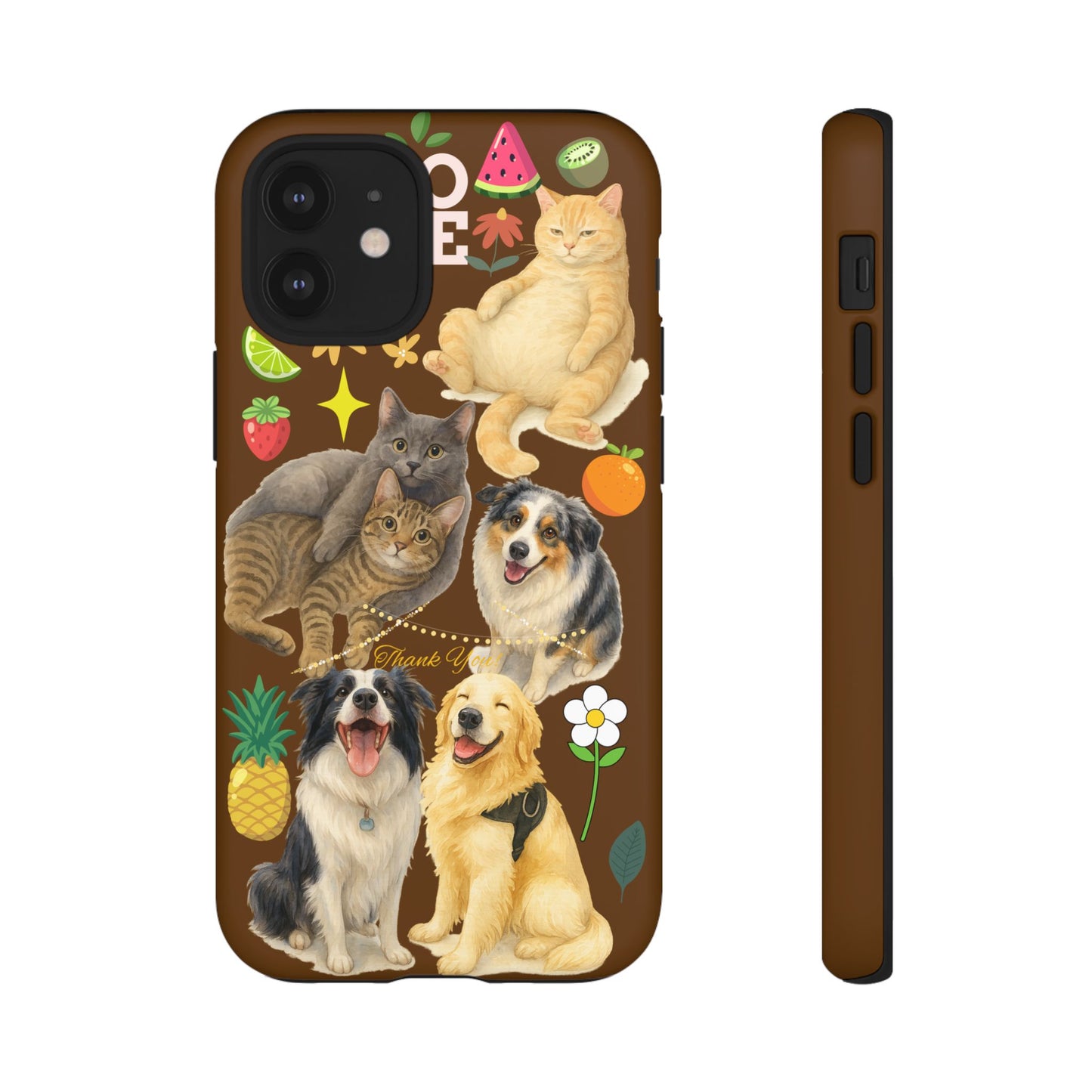 60A-11 Dog and Cat Printed Dual-Layer Phone Case In Dark Brown – Glossy or Matte Finish – iPhone & Android Compatible