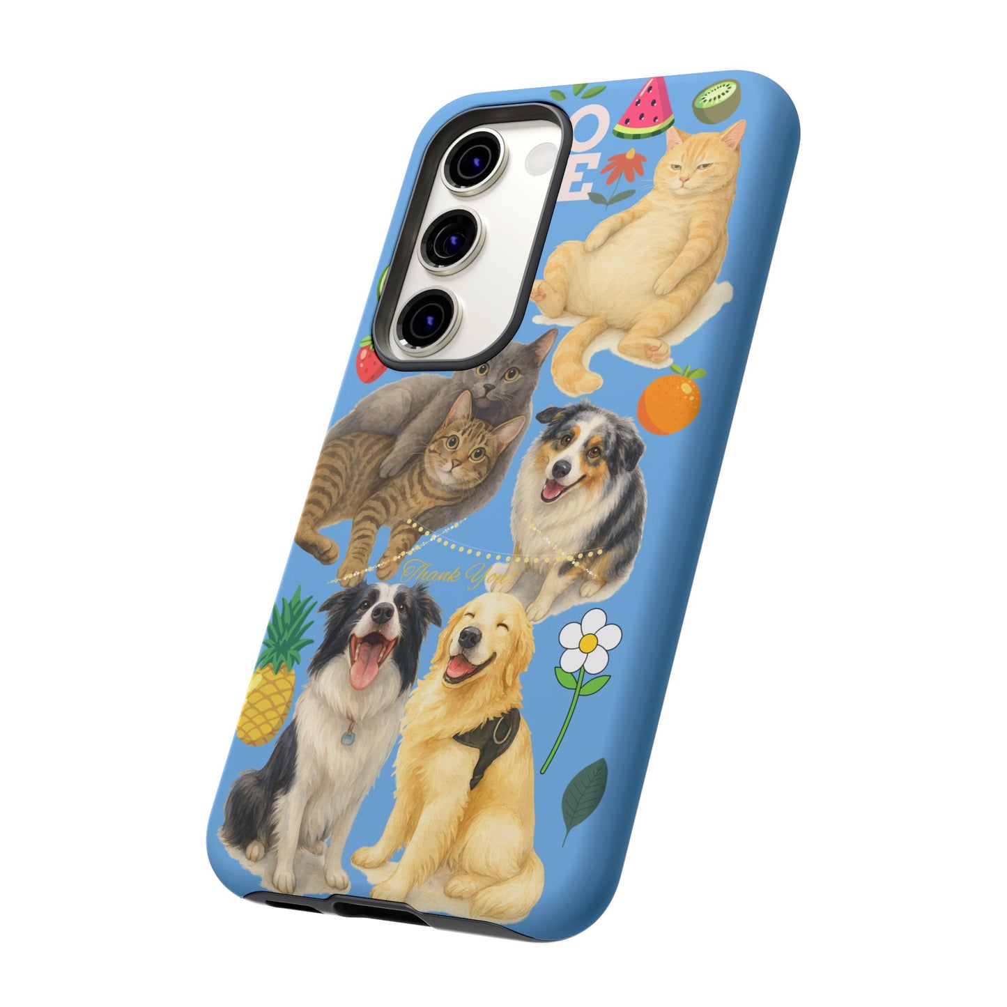 60A-1 Dog and Cat Printed Dual-Layer Phone Case In Blue – Glossy or Matte Finish – iPhone & Android Compatible