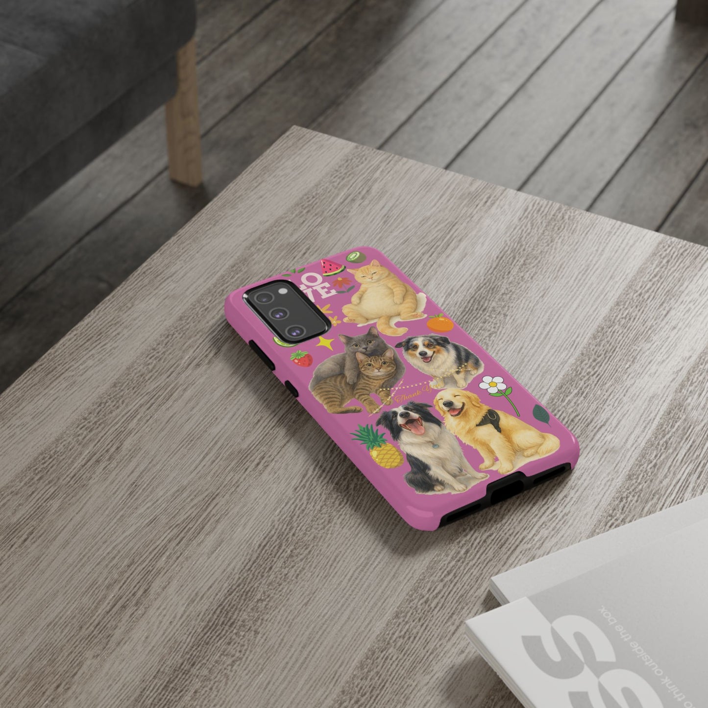 60A-2 Dog and Cat Printed Dual-Layer Phone Case In Pink – Glossy or Matte Finish – iPhone & Android Compatible