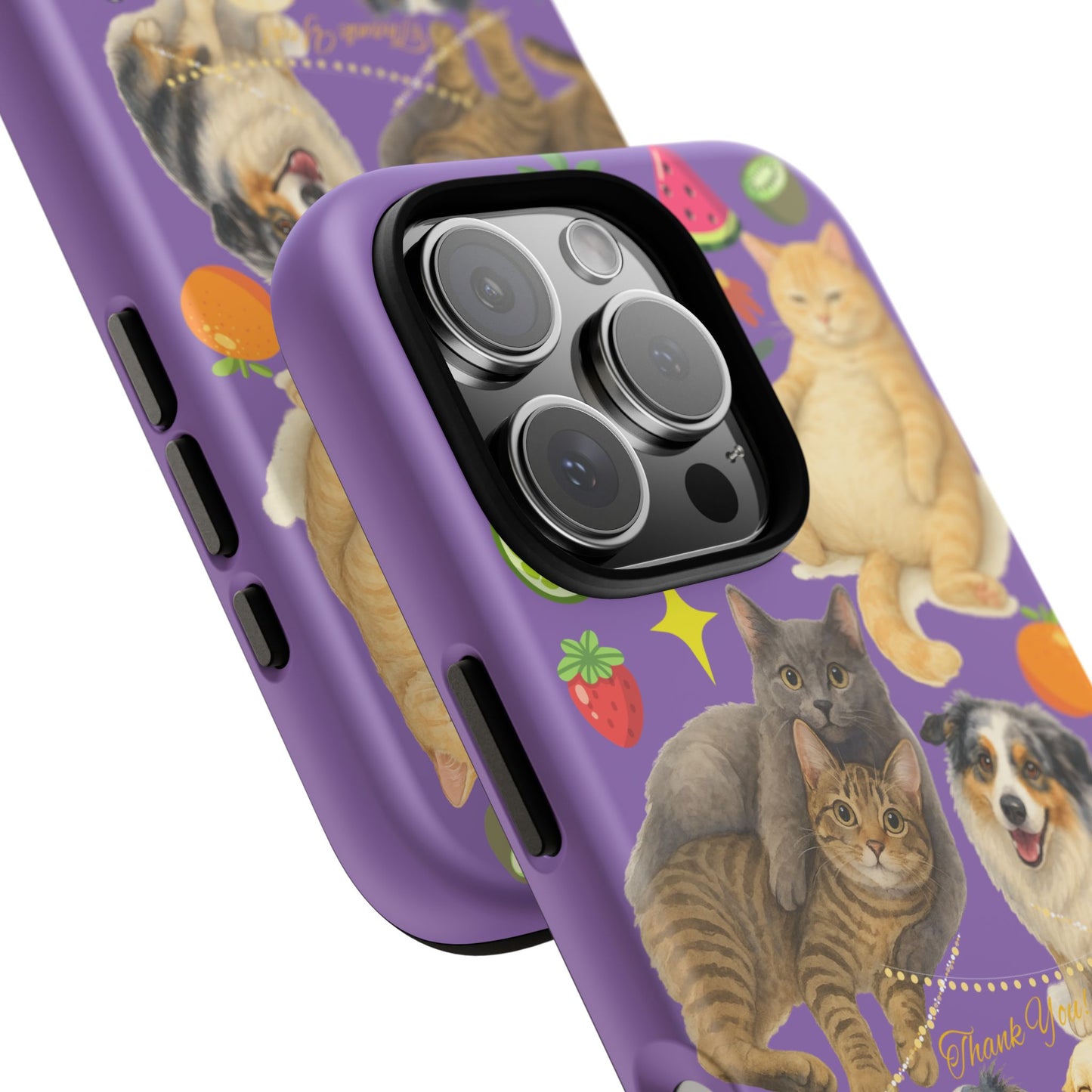60A-4 Dog and Cat Printed Dual-Layer Phone Case In Purple – Glossy or Matte Finish – iPhone & Android Compatible