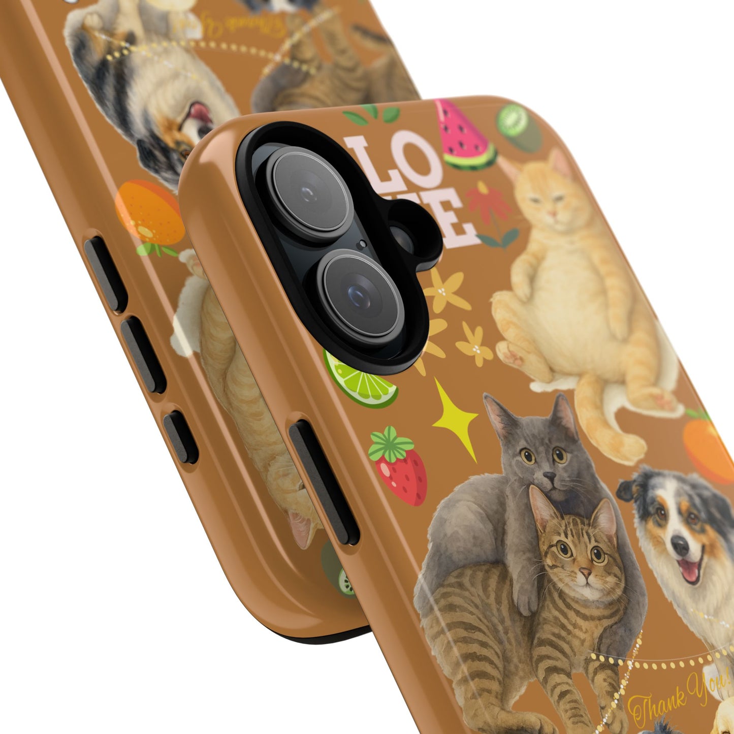 60A-9 Dog and Cat Printed Dual-Layer Phone Case In Light Brown – Glossy or Matte Finish – iPhone & Android Compatible