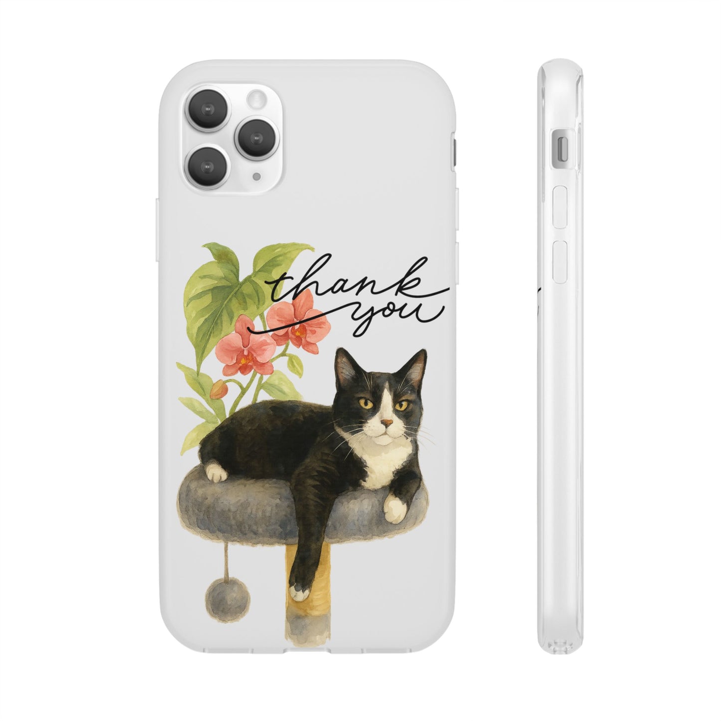 62A Cute Cat Thank You Phone Case – Flexible Matte TPU Slim Cover for iPhone & Android Gift