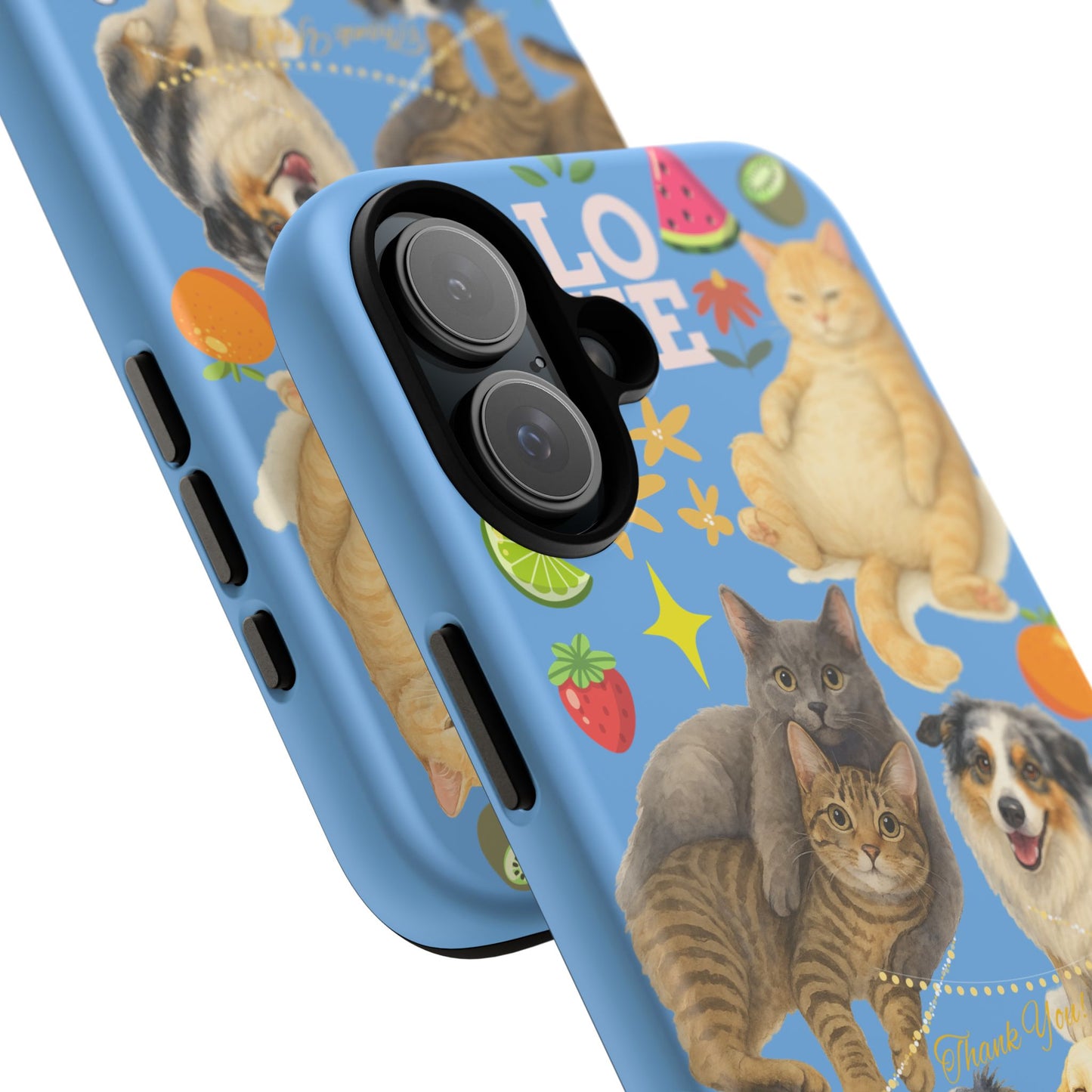 60A-1 Dog and Cat Printed Dual-Layer Phone Case In Blue – Glossy or Matte Finish – iPhone & Android Compatible