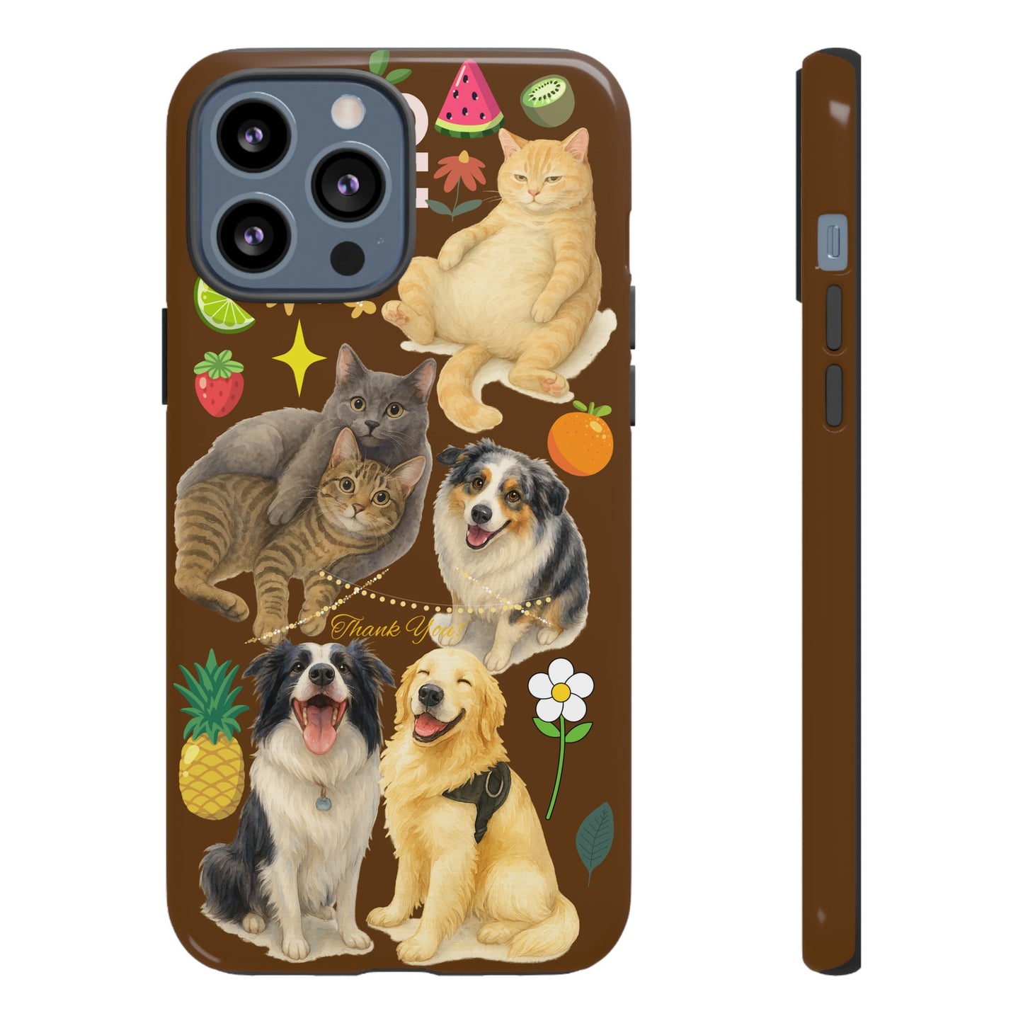60A-11 Dog and Cat Printed Dual-Layer Phone Case In Dark Brown – Glossy or Matte Finish – iPhone & Android Compatible