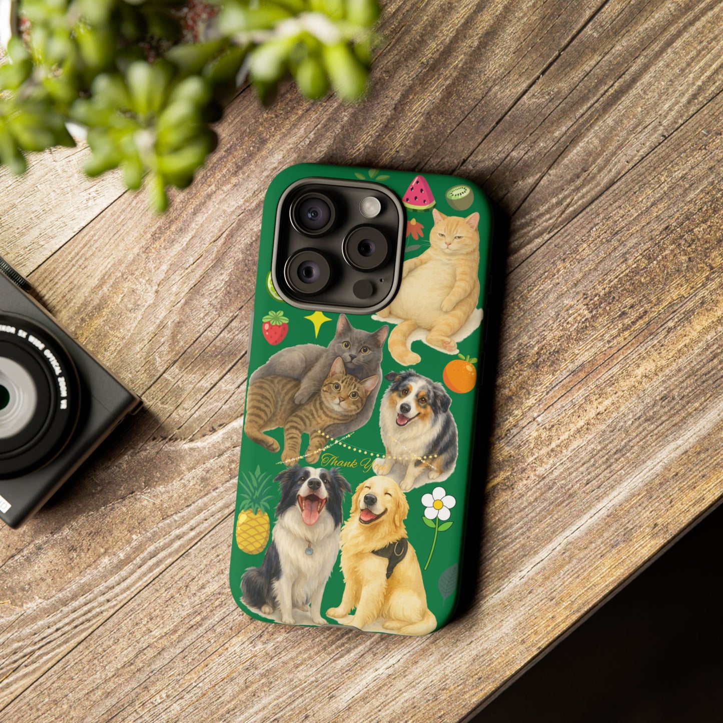 60A-10 Dog and Cat Printed Dual-Layer Phone Case In Dark Green – Glossy or Matte Finish – iPhone & Android Compatible