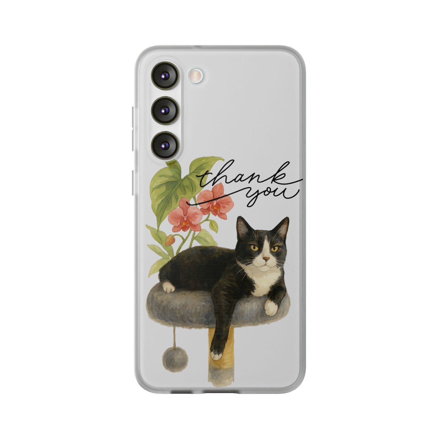 62A Cute Cat Thank You Phone Case – Flexible Matte TPU Slim Cover for iPhone & Android Gift