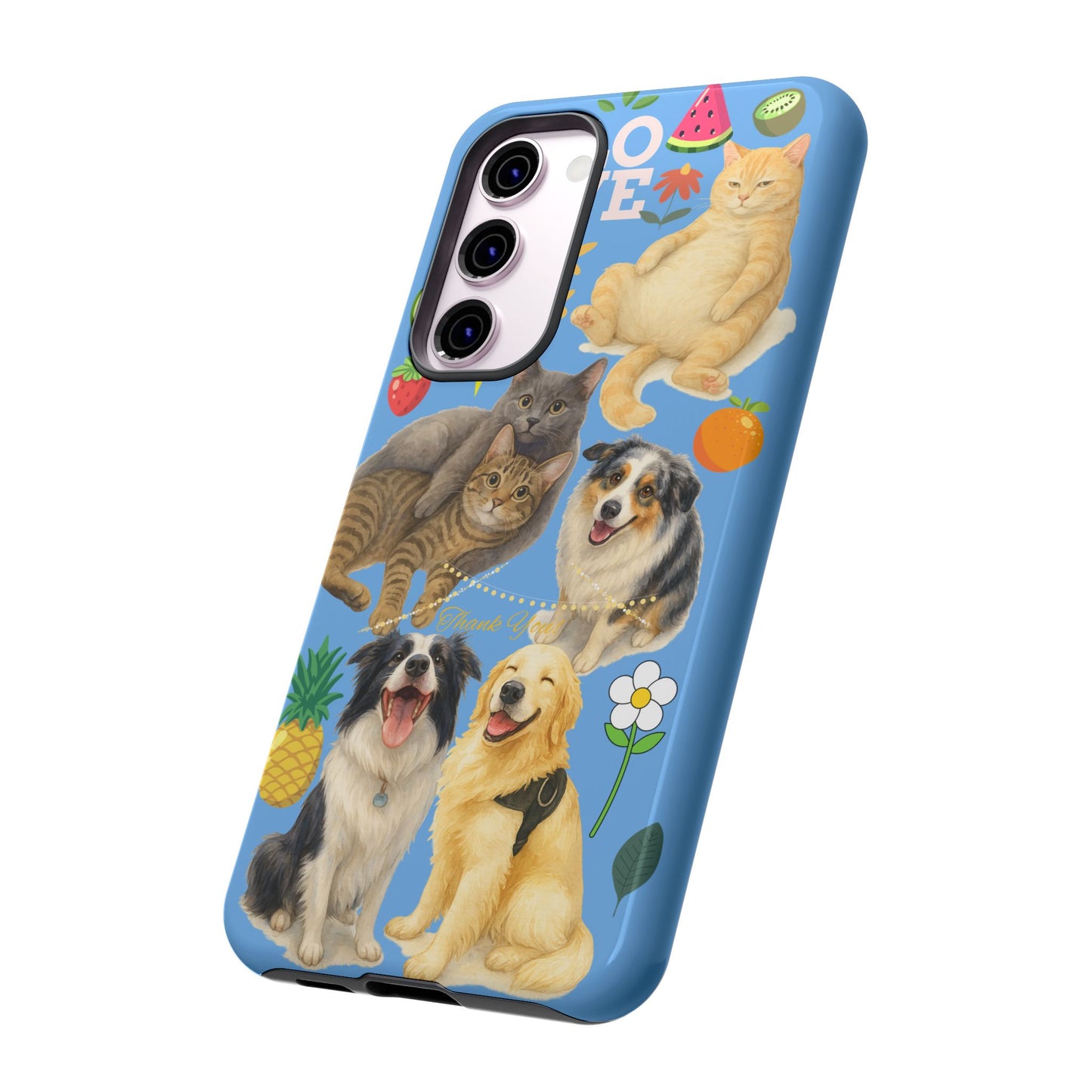 60A-1 Dog and Cat Printed Dual-Layer Phone Case In Blue – Glossy or Matte Finish – iPhone & Android Compatible