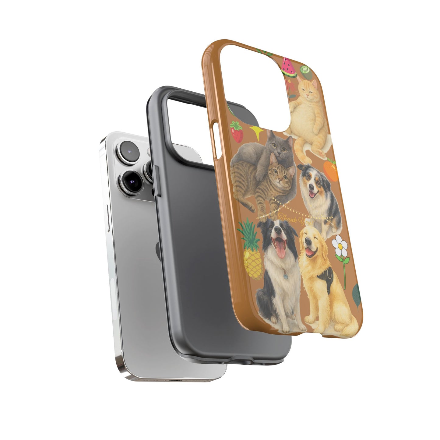 60A-9 Dog and Cat Printed Dual-Layer Phone Case In Light Brown – Glossy or Matte Finish – iPhone & Android Compatible