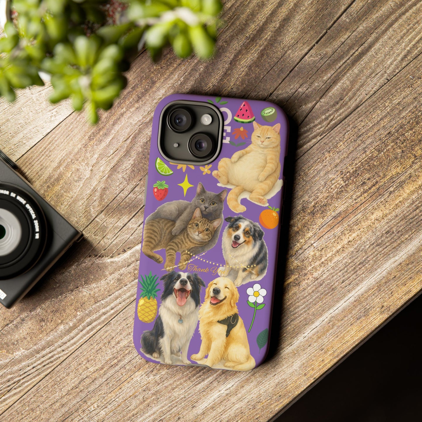 60A-4 Dog and Cat Printed Dual-Layer Phone Case In Purple – Glossy or Matte Finish – iPhone & Android Compatible