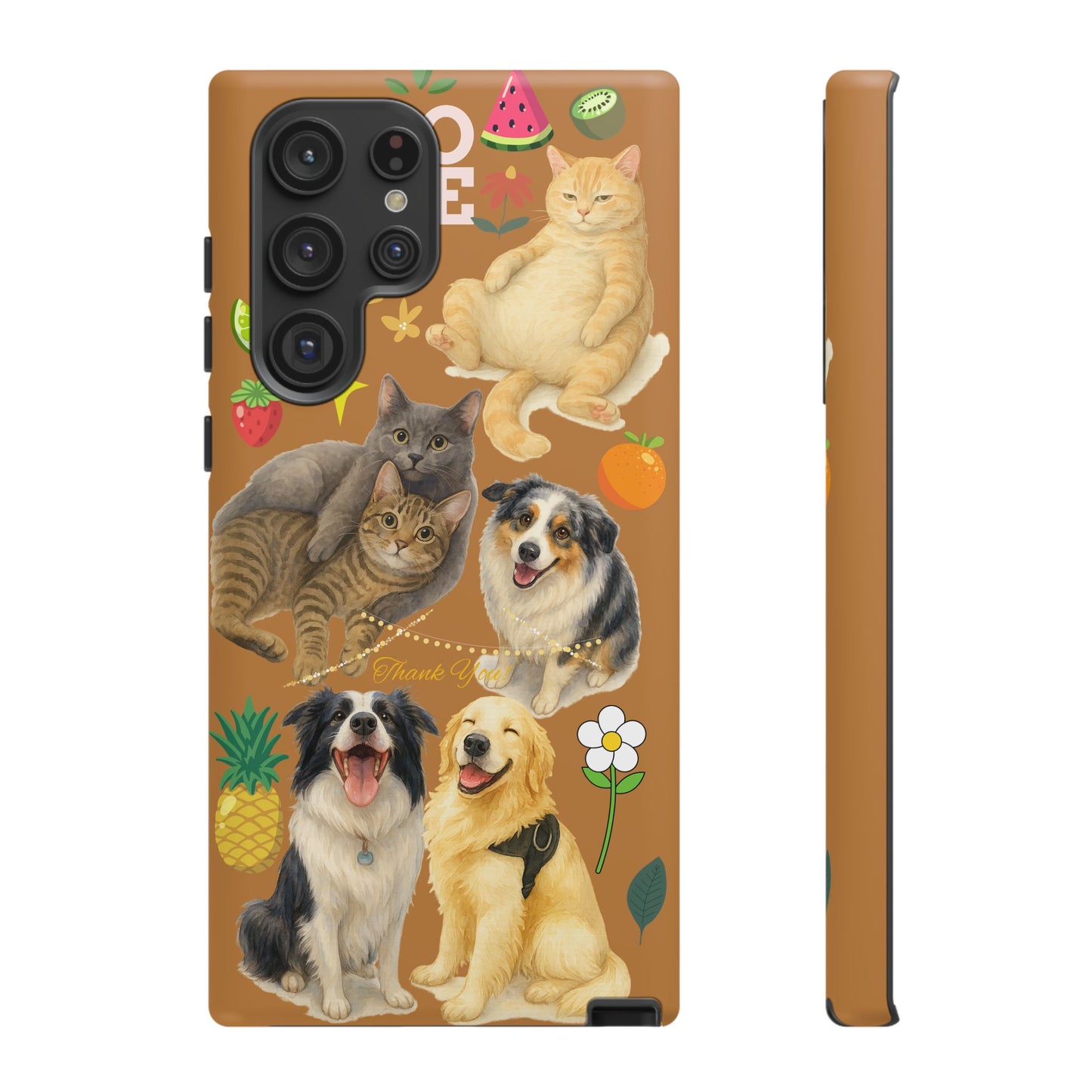 60A-9 Dog and Cat Printed Dual-Layer Phone Case In Light Brown – Glossy or Matte Finish – iPhone & Android Compatible