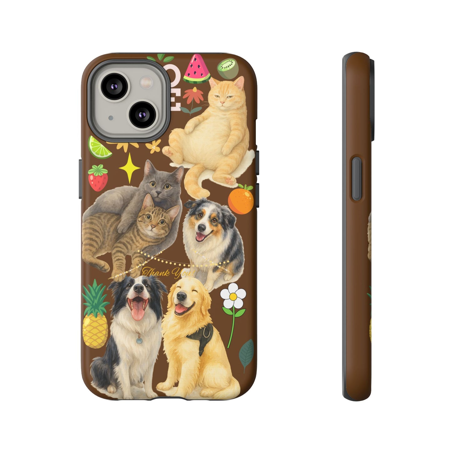 60A-11 Dog and Cat Printed Dual-Layer Phone Case In Dark Brown – Glossy or Matte Finish – iPhone & Android Compatible