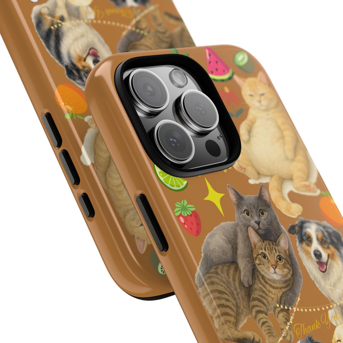 60A-9 Dog and Cat Printed Dual-Layer Phone Case In Light Brown – Glossy or Matte Finish – iPhone & Android Compatible