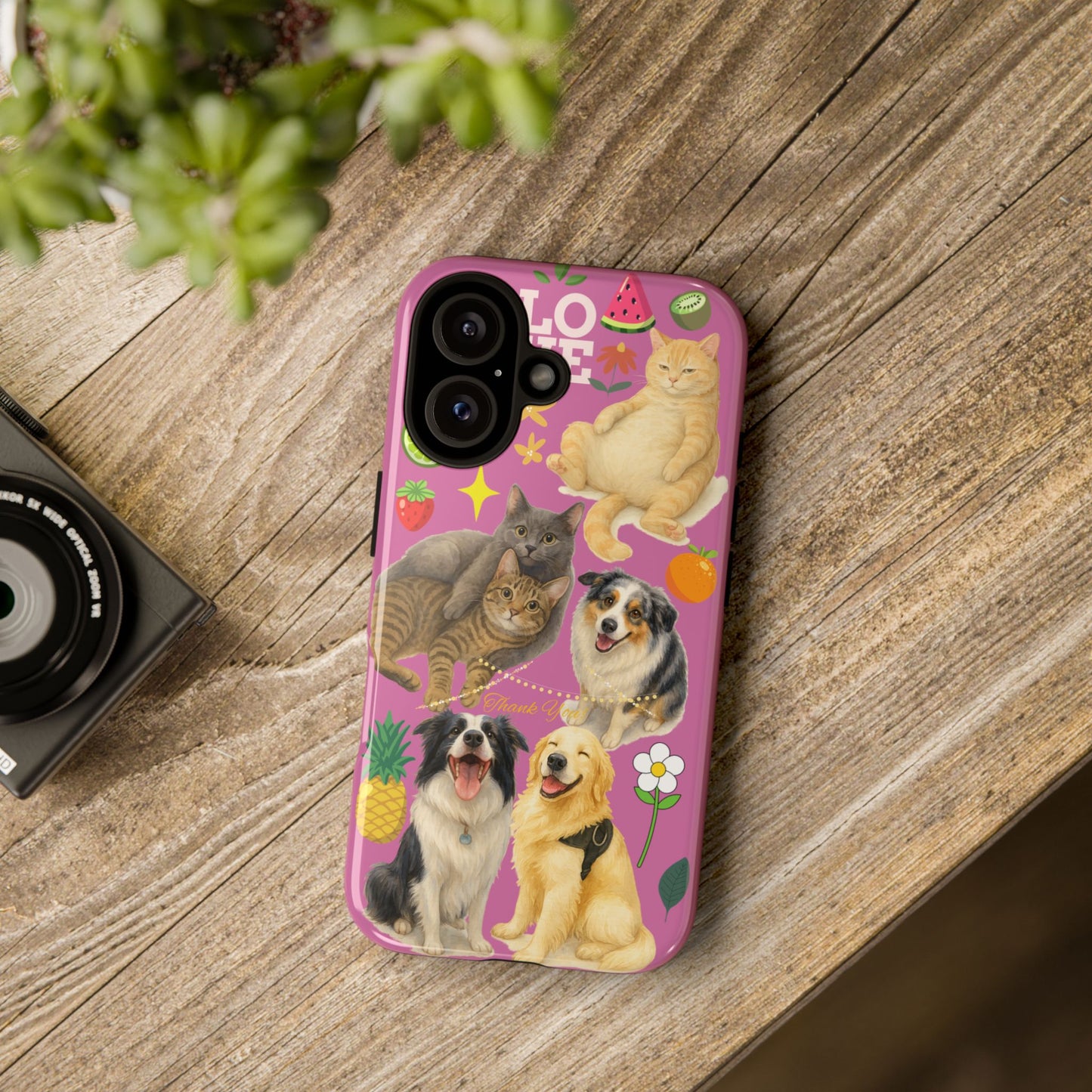 60A-2 Dog and Cat Printed Dual-Layer Phone Case In Pink – Glossy or Matte Finish – iPhone & Android Compatible