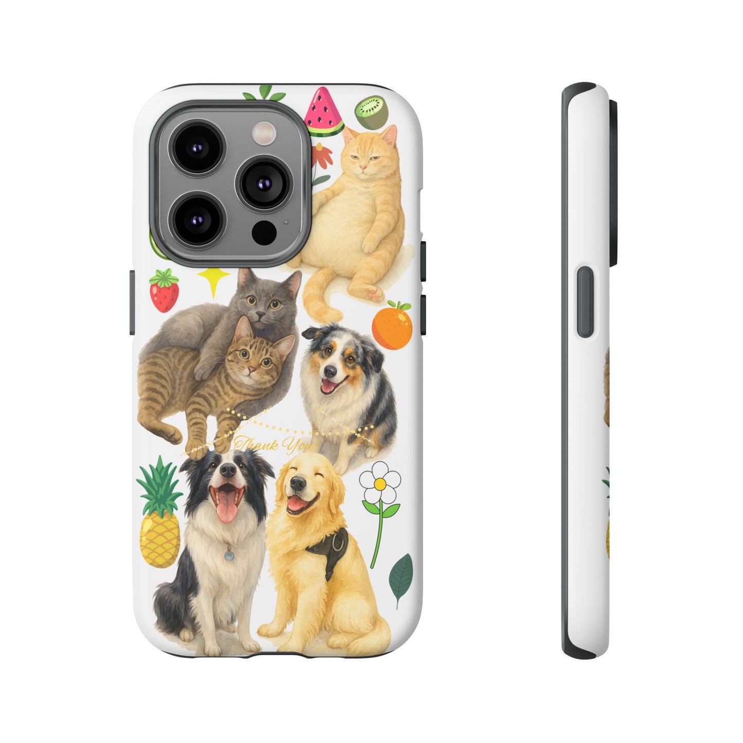 60A Dog and Cat Printed Dual-Layer Phone Case In White – Glossy or Matte Finish – iPhone & Android Compatible
