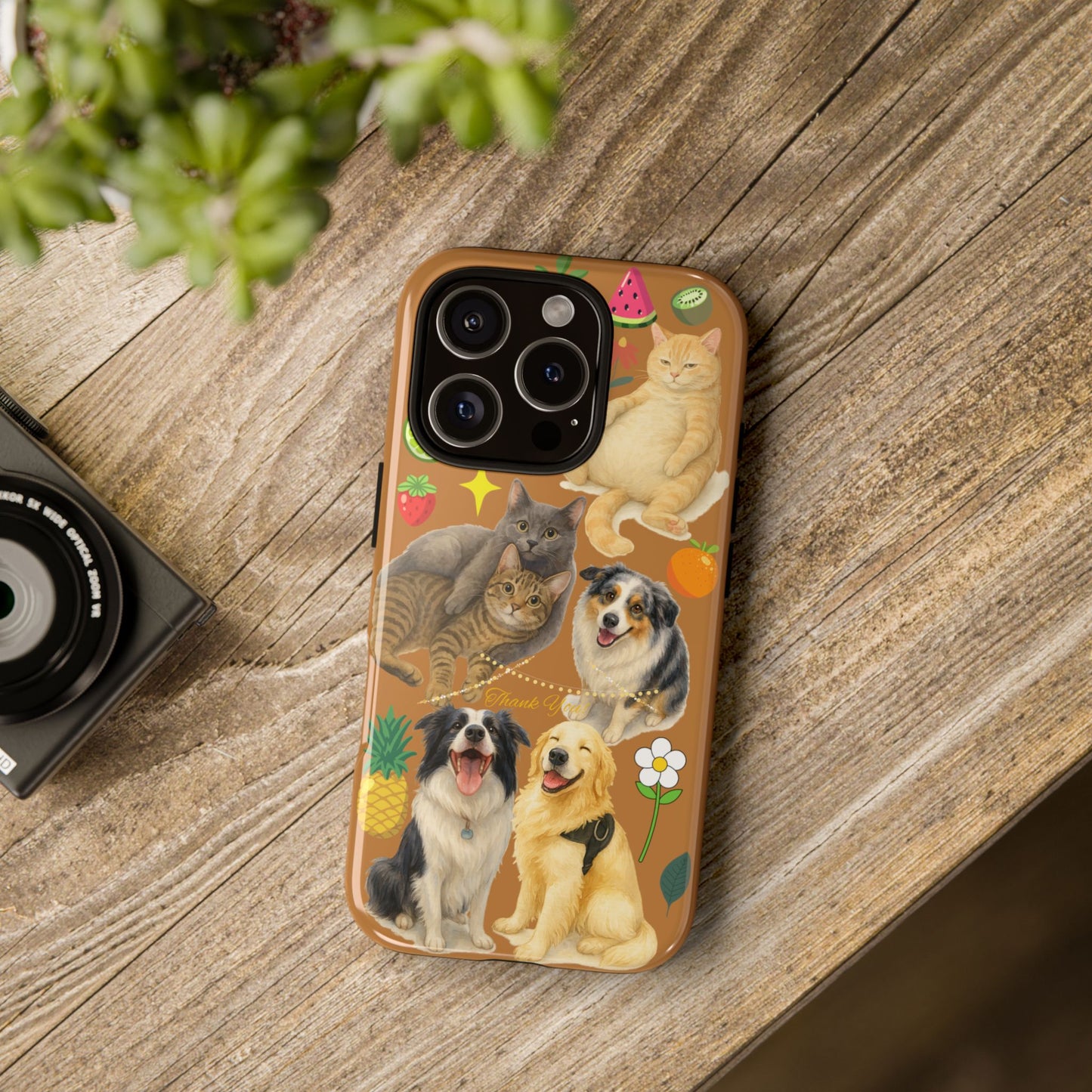 60A-9 Dog and Cat Printed Dual-Layer Phone Case In Light Brown – Glossy or Matte Finish – iPhone & Android Compatible