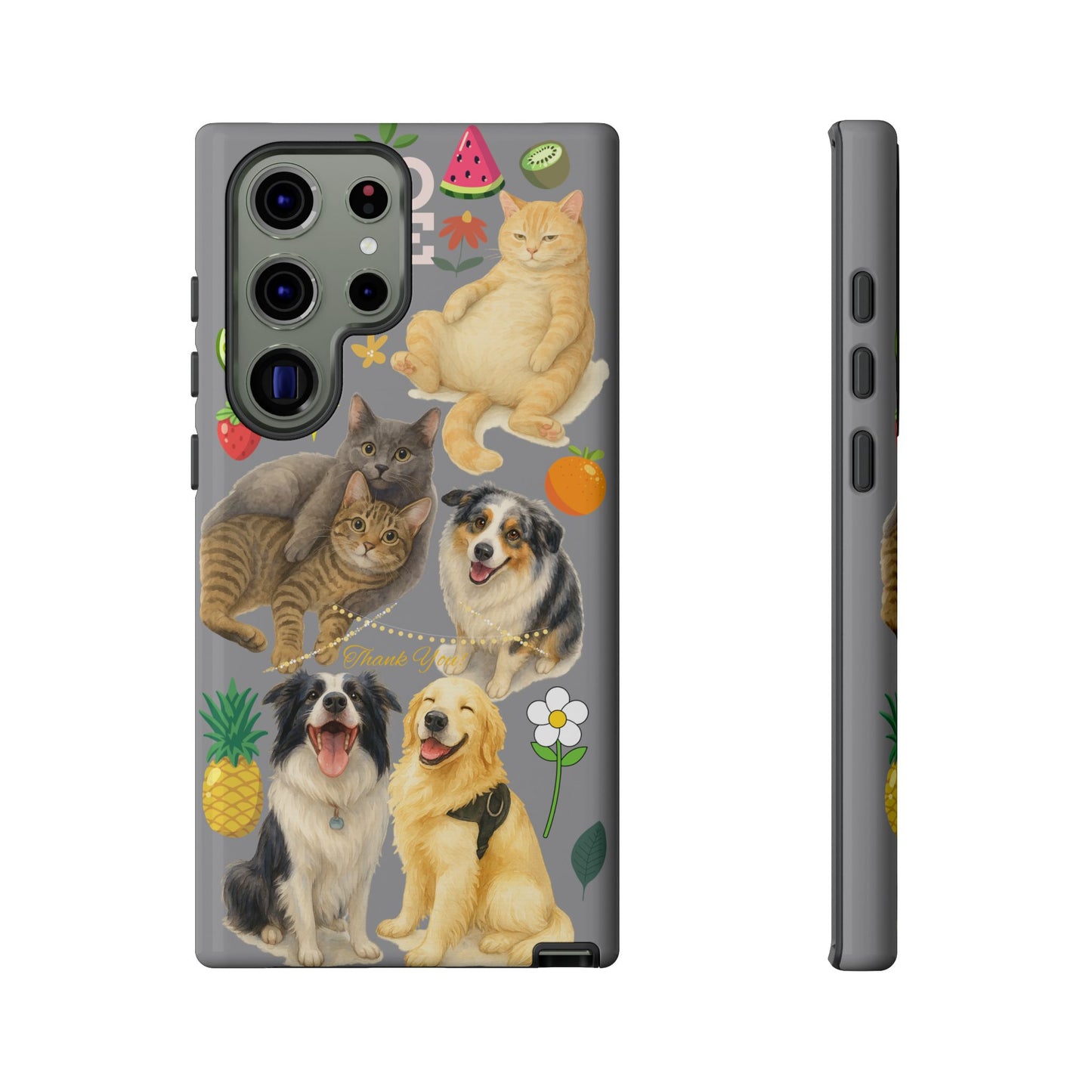 60A-3 Dog and Cat Printed Dual-Layer Phone Case In Grey – Glossy or Matte Finish – iPhone & Android Compatible