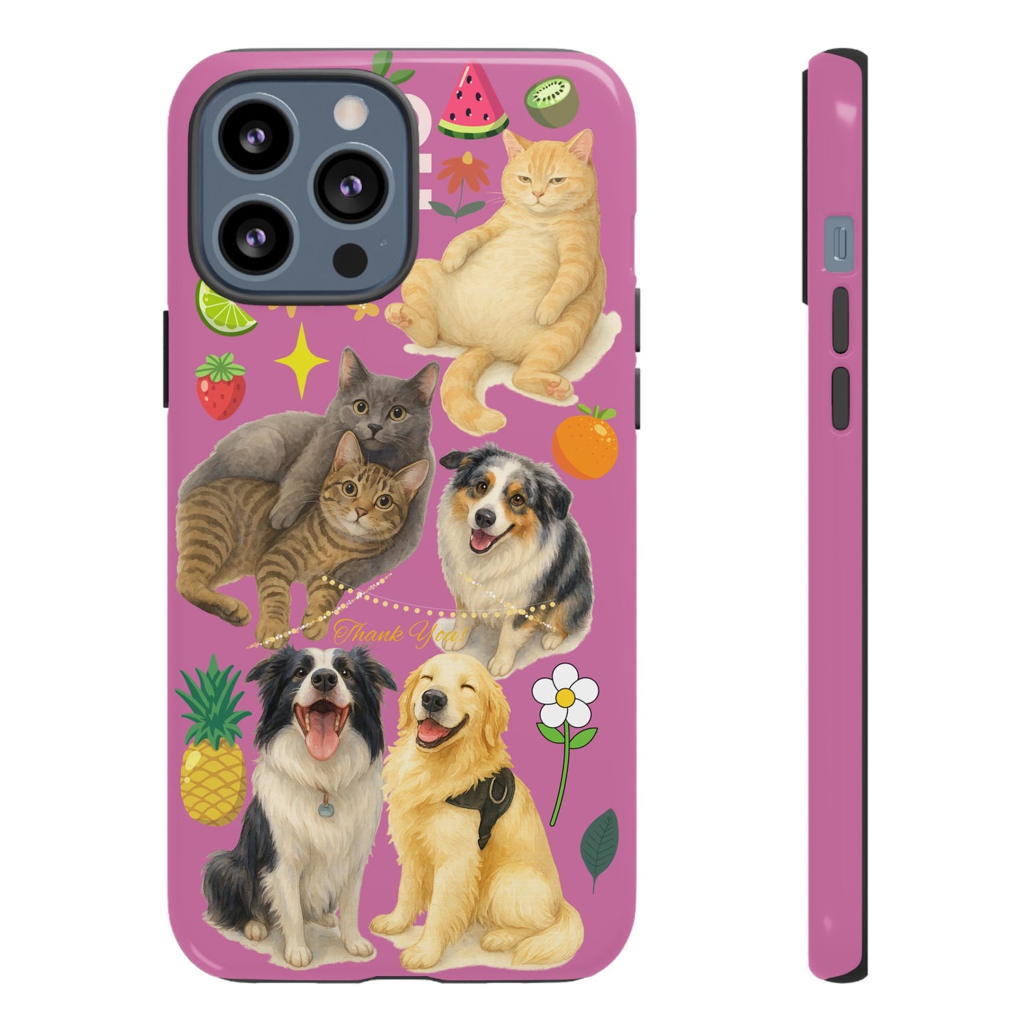 60A-2 Dog and Cat Printed Dual-Layer Phone Case In Pink – Glossy or Matte Finish – iPhone & Android Compatible